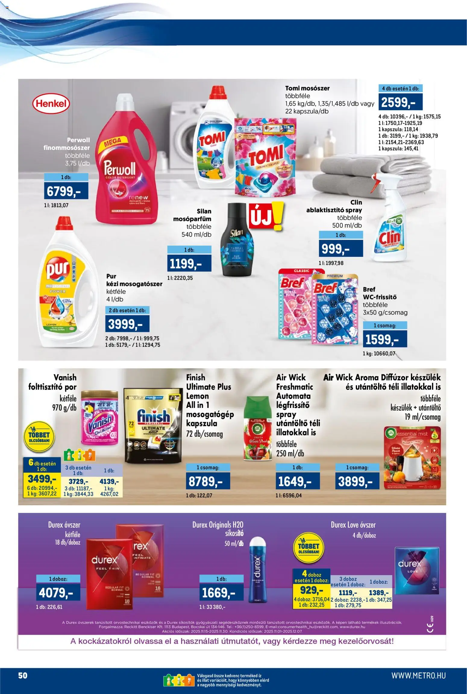 Metro akciós ujság - amely érvényes a következő dátumtól: 15.11.2025 | Oldal: 50 | Termékek: Aroma diffúzor, Folttisztító, Mosószer, Mosogatószer