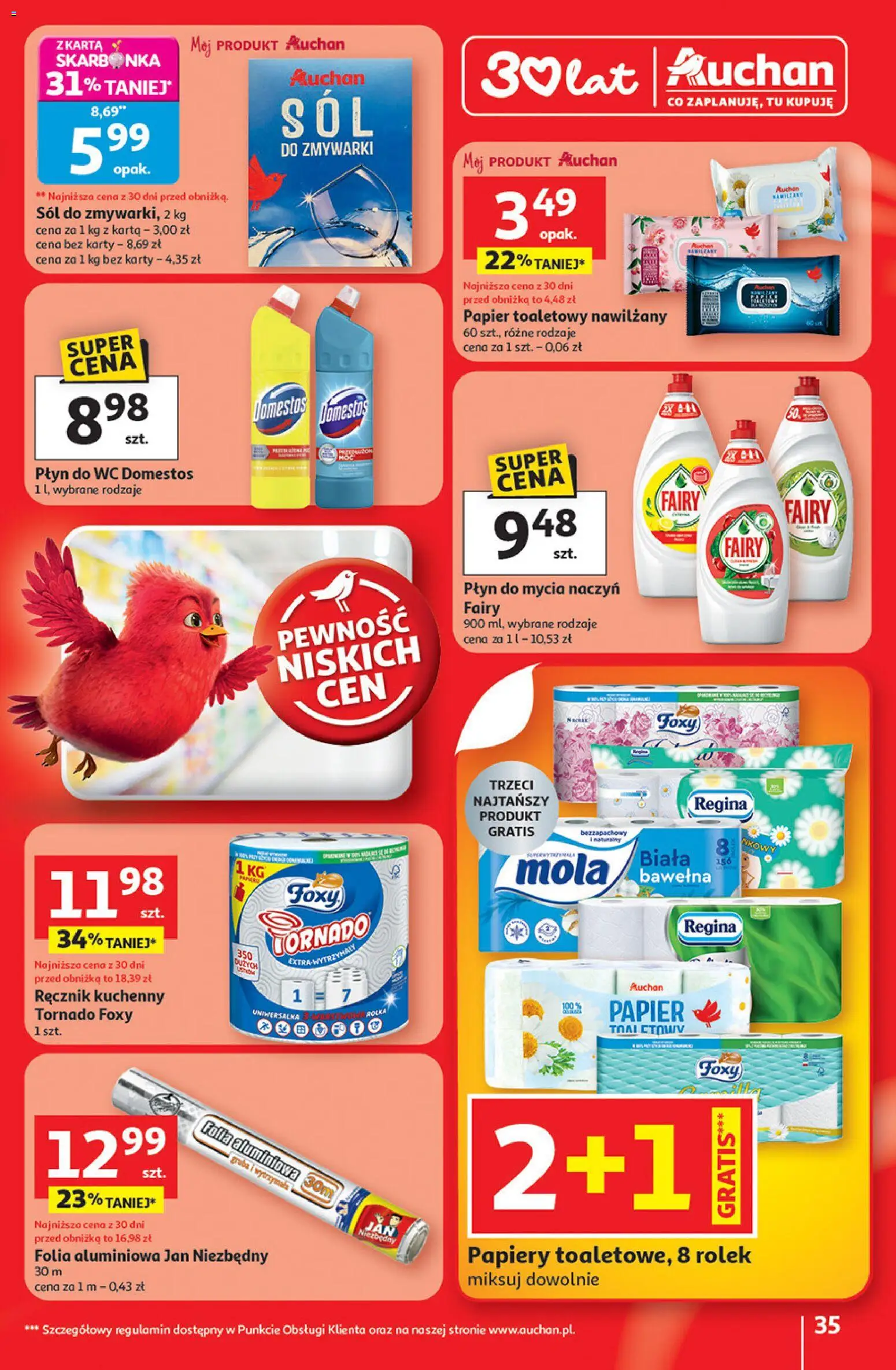 Auchan Gazetka - 30 Lat Hipermarket od 08.01.2026 | Strona: 35 | Produkty: Karta, Płyn do WC Domestos, Sól, Płyn do mycia naczyń