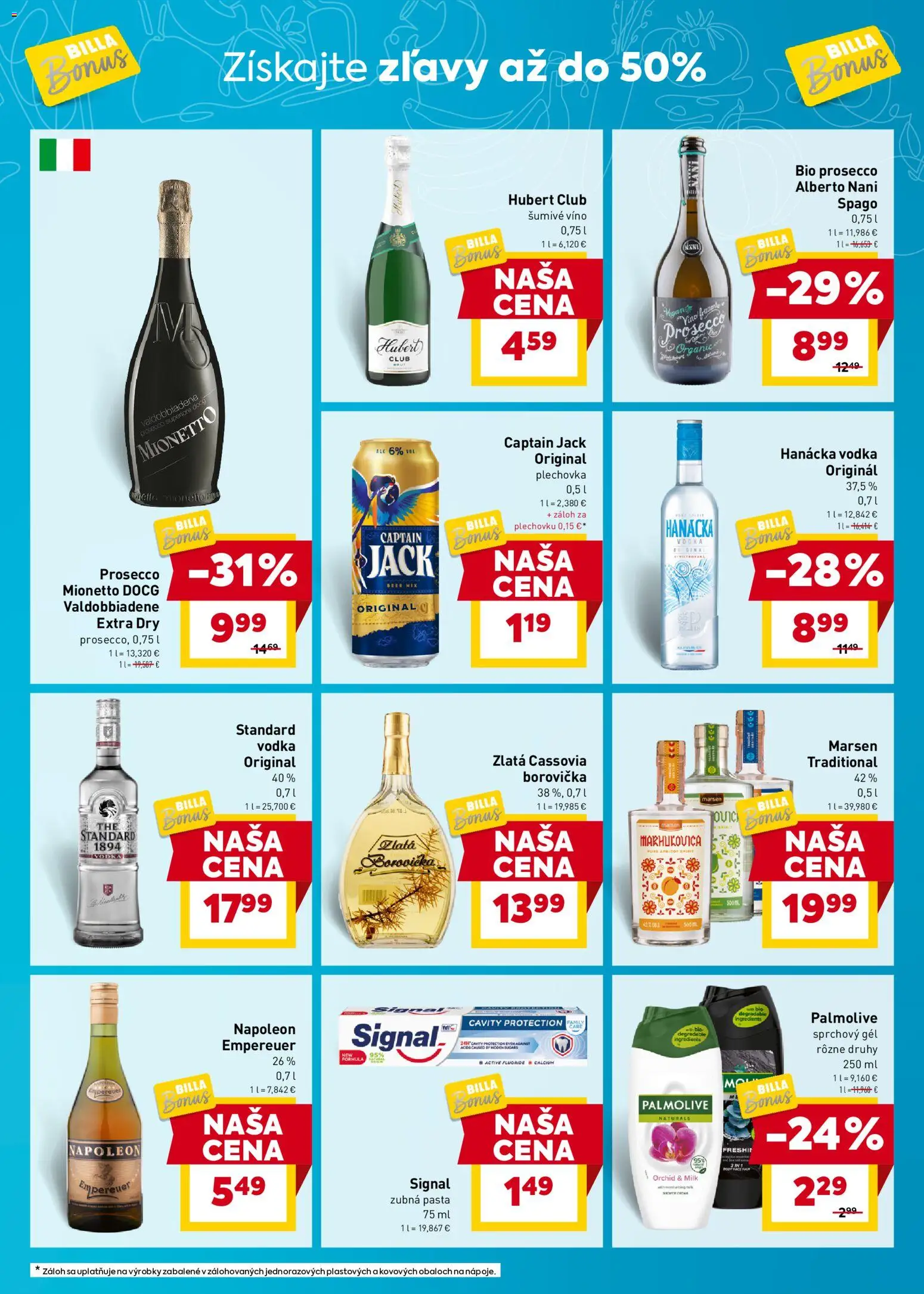 Nové Billa akcie – leták je platný od 22.10.2025 | Strana: 11 | Produkty: Prosecco, Sprchový gél, Zubná pasta, Šumivé víno