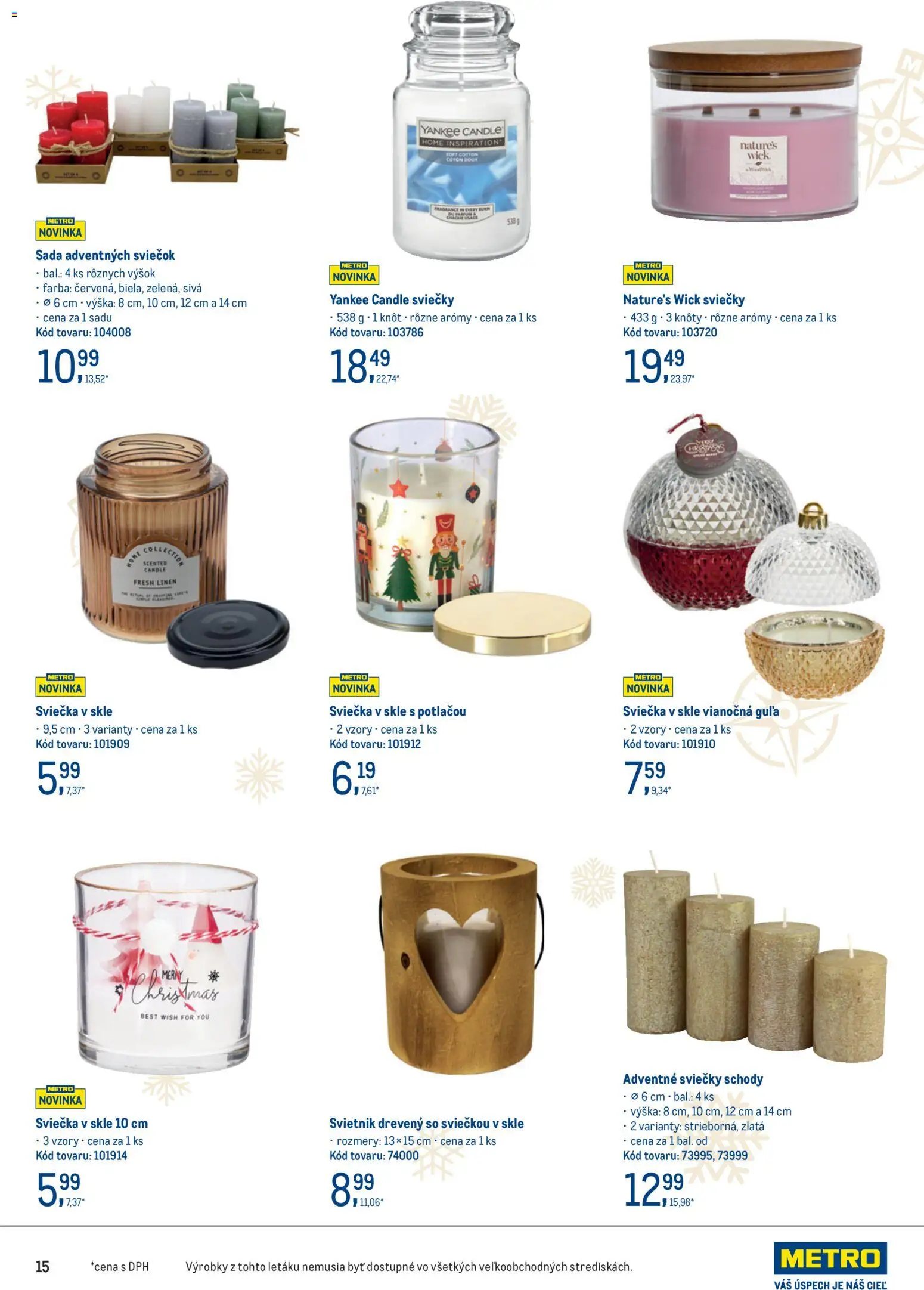 Nové Metro akcie – leták je platný od 22.10.2025 | Strana: 15 | Produkty: Sviečky, Svietnik, Yankee Candle