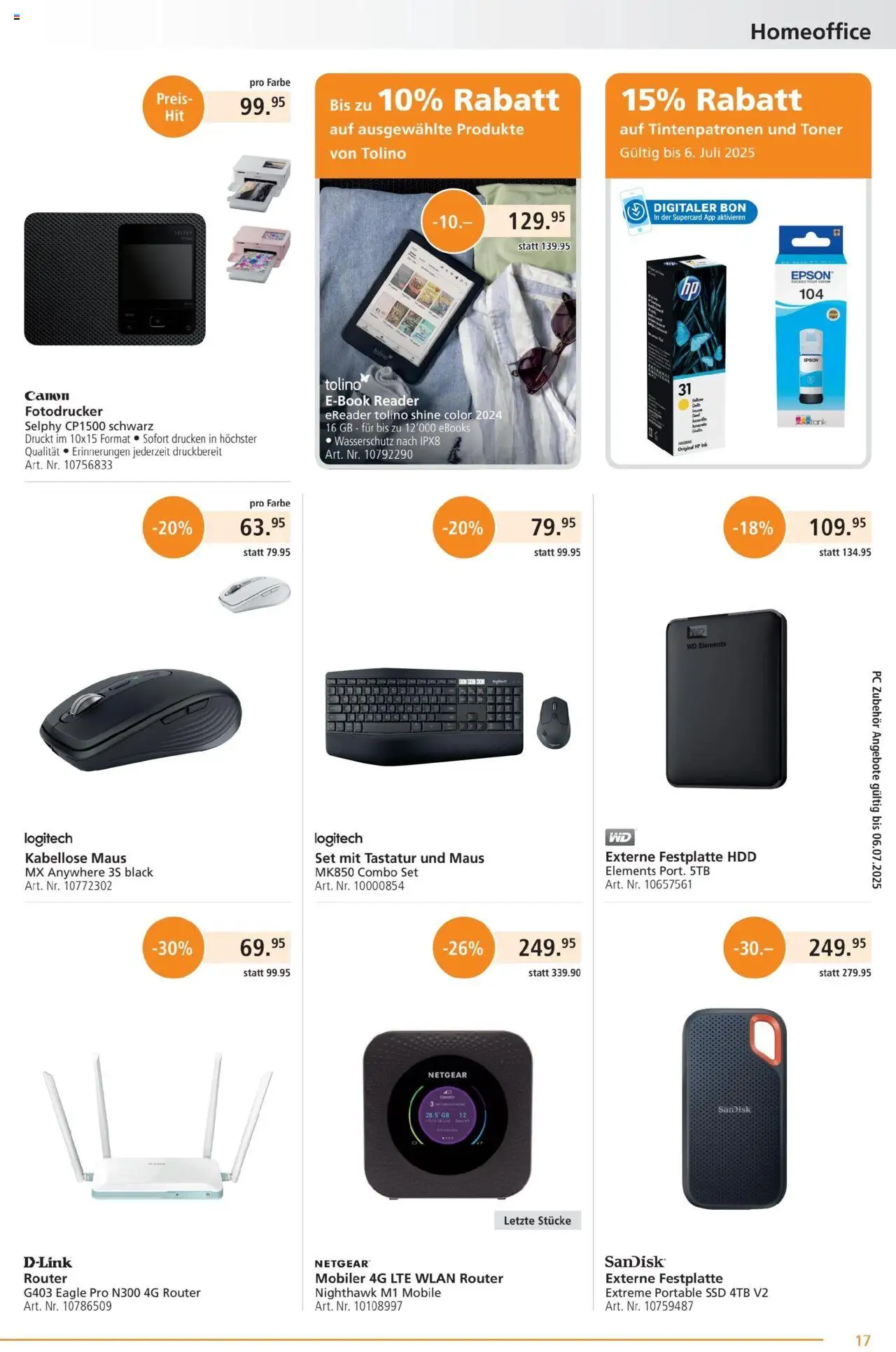 Fust Aktionen ab 23.06.2025 | Seite: 17 | Produkte: Wlan Router, Tastatur, Ebook Reader, Toner
