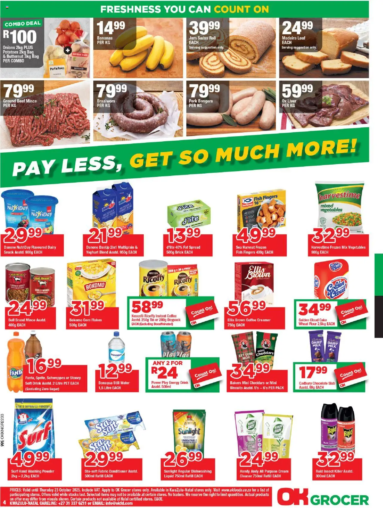 New OK Foods catalogue – valid from 15.10.2025 | Page: 4 | Products: Drone, Water, Vegetables, Fat spread