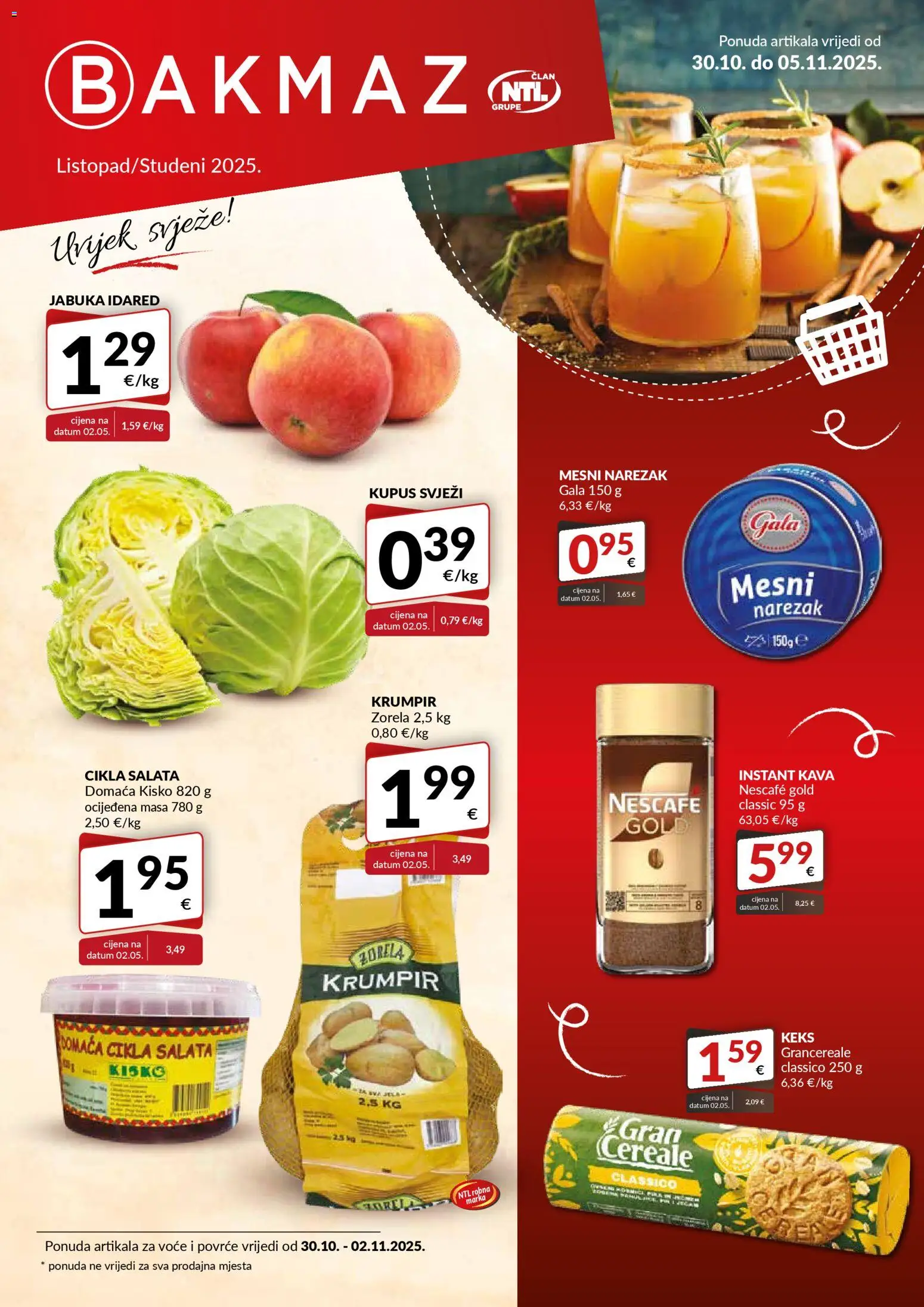 Bakmaz katalog | vrijedi od 30.10.2025 | Stranica: 1 | Proizvodi: Salata, Povrće, Voće, Cikla