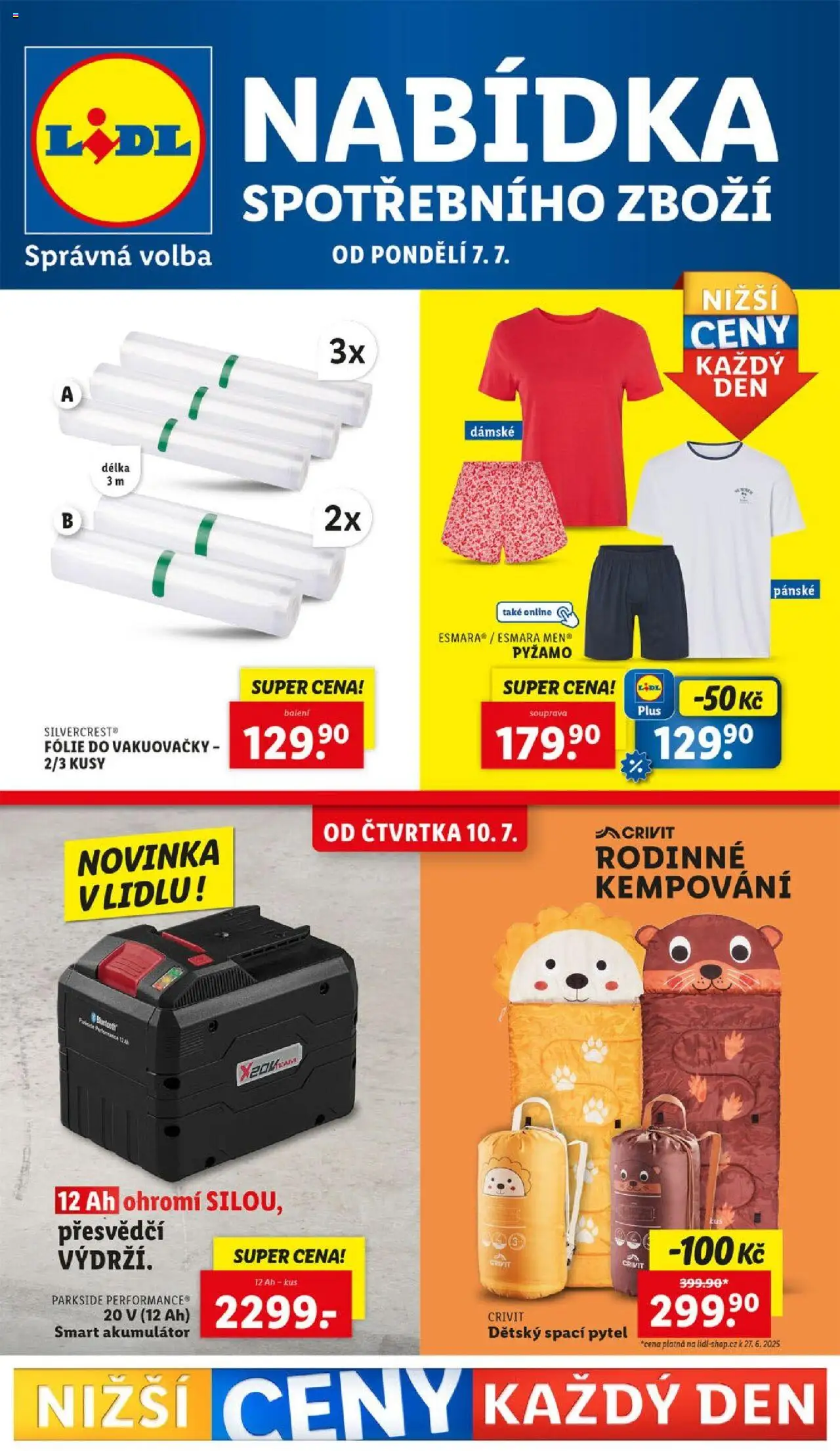 Lidl leták - Spotřební zboží od 07.07.2025 | Strana: 1 | Produkty: Pyžamo, Parkside, Fólie, Spací pytel