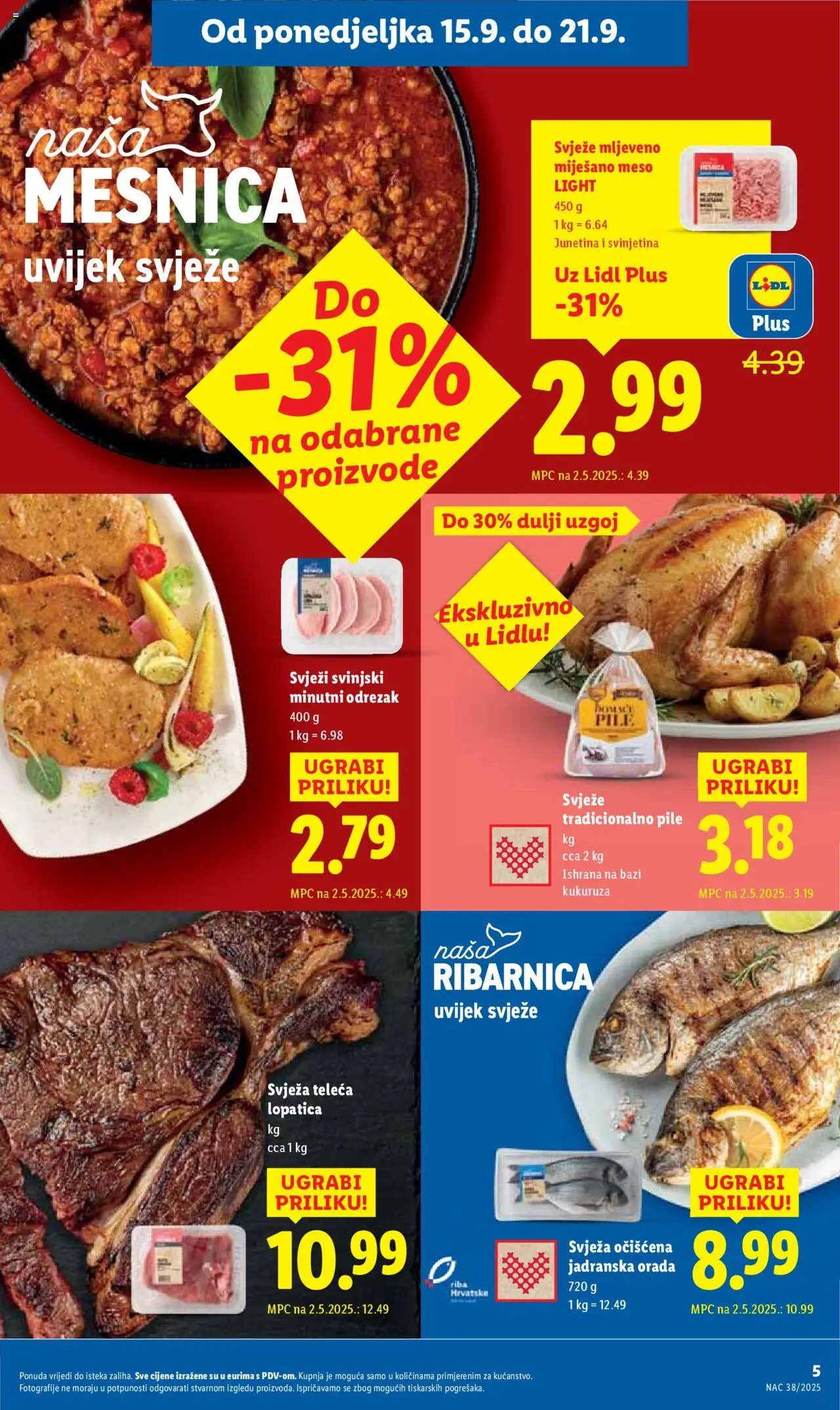 Lidl katalog | vrijedi od 15.09.2025 | Stranica: 5 | Proizvodi: Meso, Junetina, Svinjetina, Riba