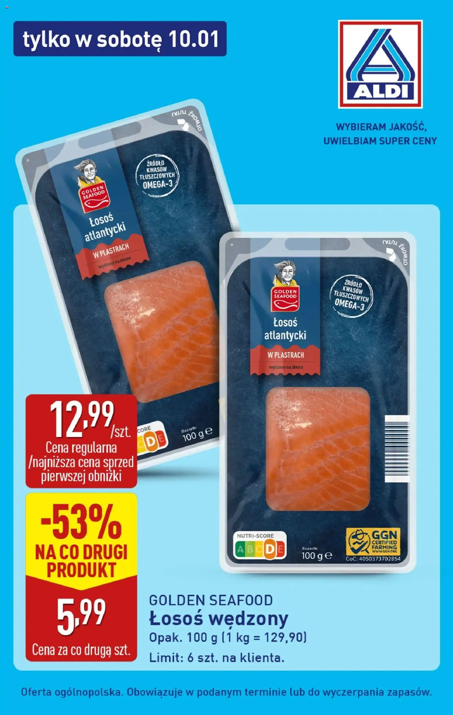 Aldi Gazetka - Tylko w sobotę od 10.01.2026 | Strona: 8 | Produkty: Łosoś wędzony, Łosoś atlantycki, Łosoś