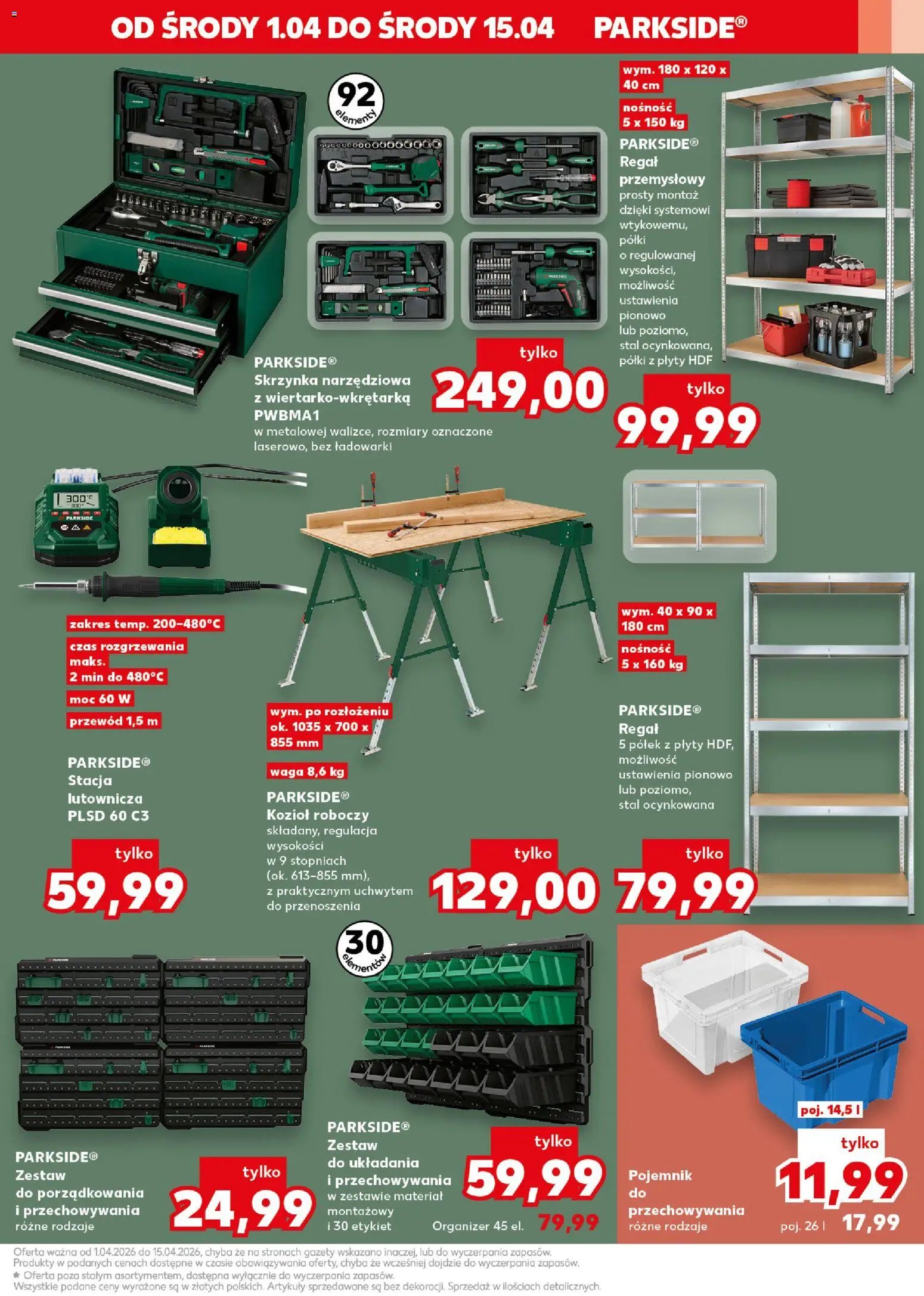 Kaufland Polsko leták - Mocny start od 07.04.2026 | Strana: 31 | Produkty: Organizér, Parkside, Regál