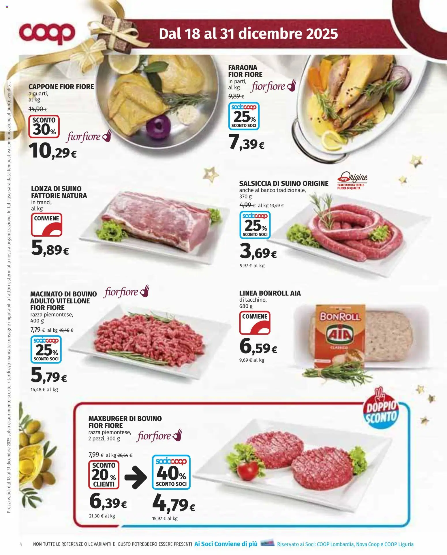Volantino COOP del 18.12.2025 | Pagina: 4 | Prodotti: Bovino, Suino, Salsiccia, Data