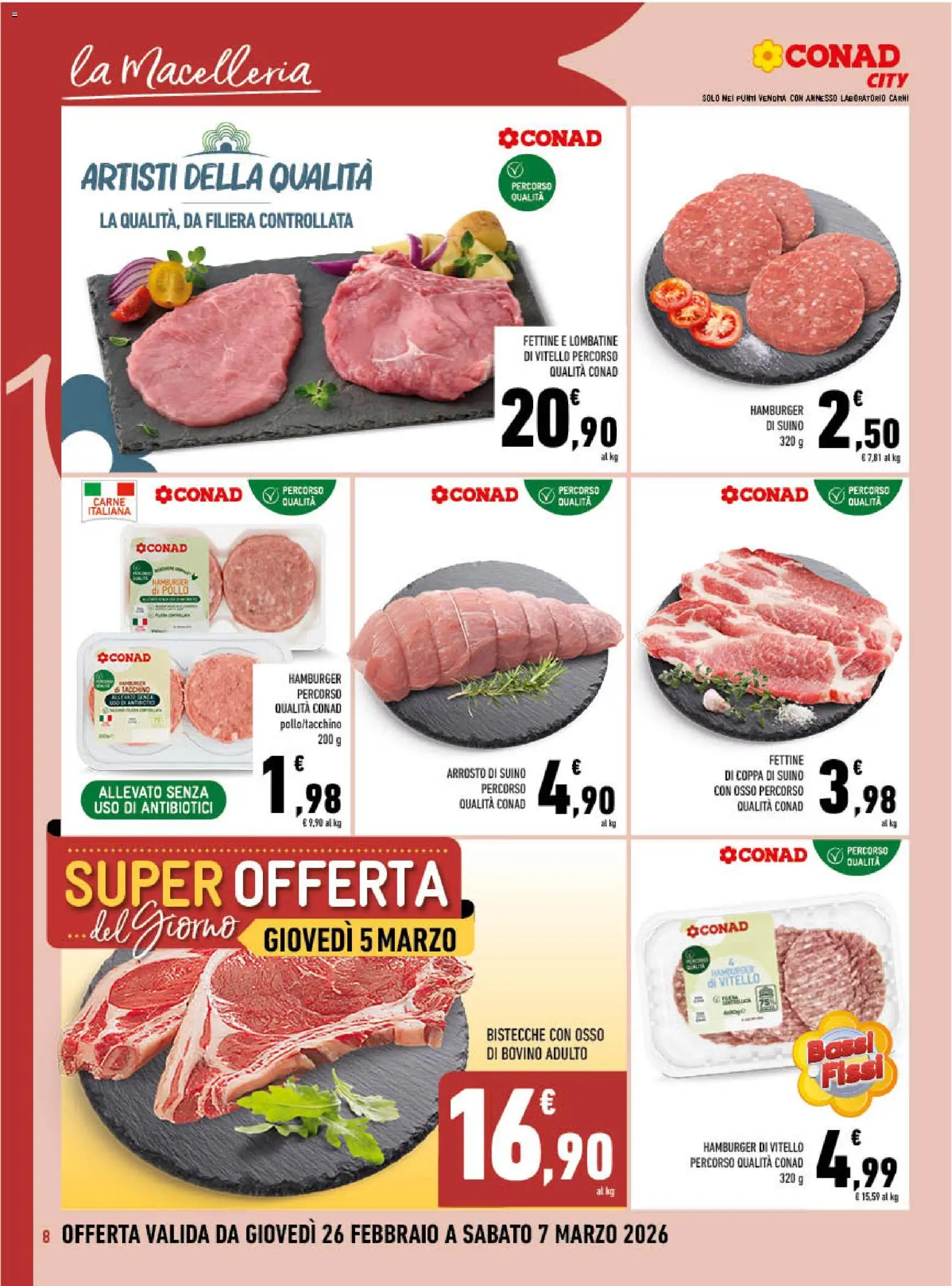 Volantino Conad del 26.02.2026 | Pagina: 8 | Prodotti: Arrosto, Pollo, Suino, Vitello