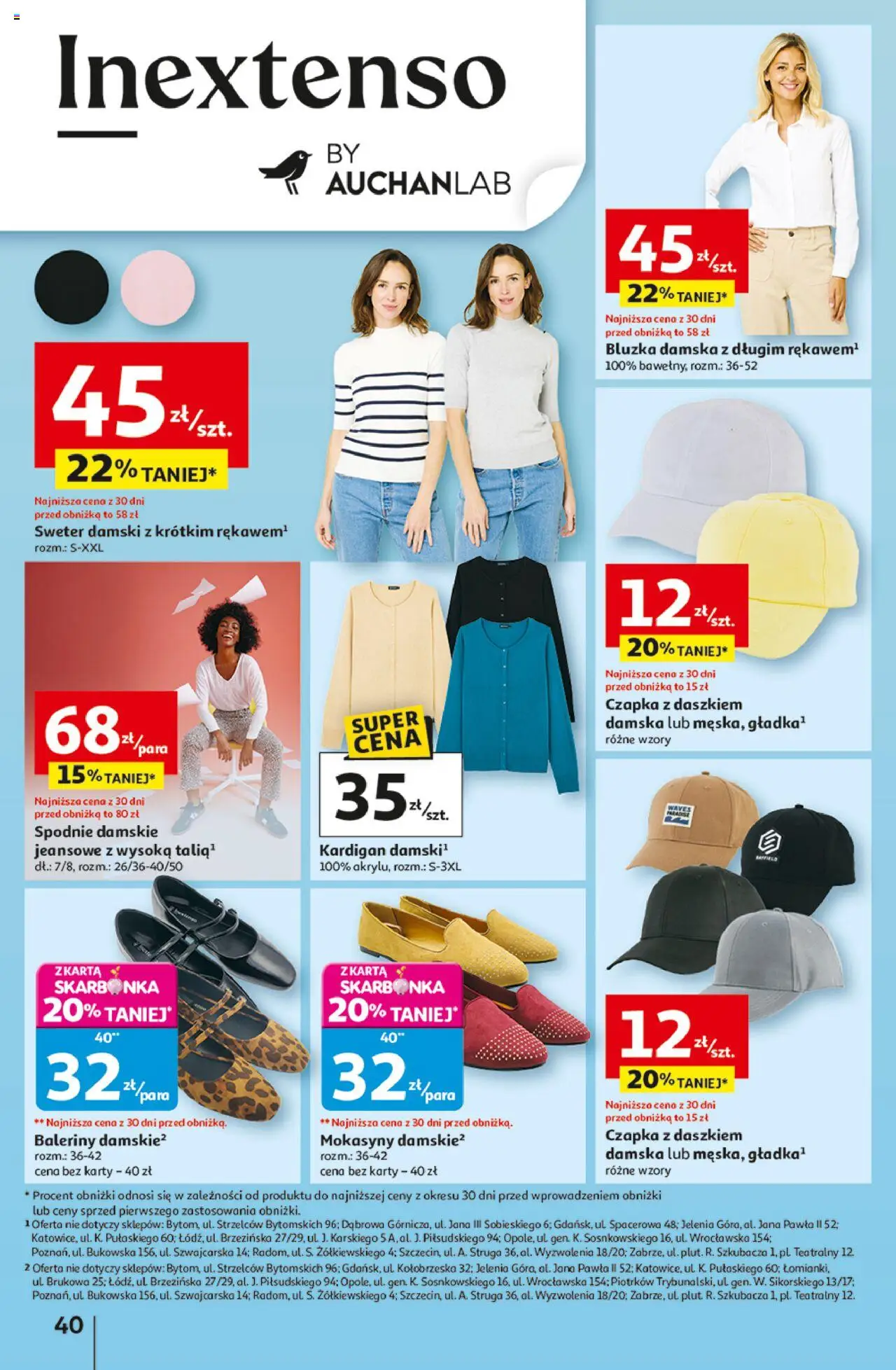 Auchan Gazetka - Pewność niskich cen Hipermarket od 07.08.2025 | Strona: 40 | Produkty: Bluzka, Spodnie, Mokasyny, Baleriny