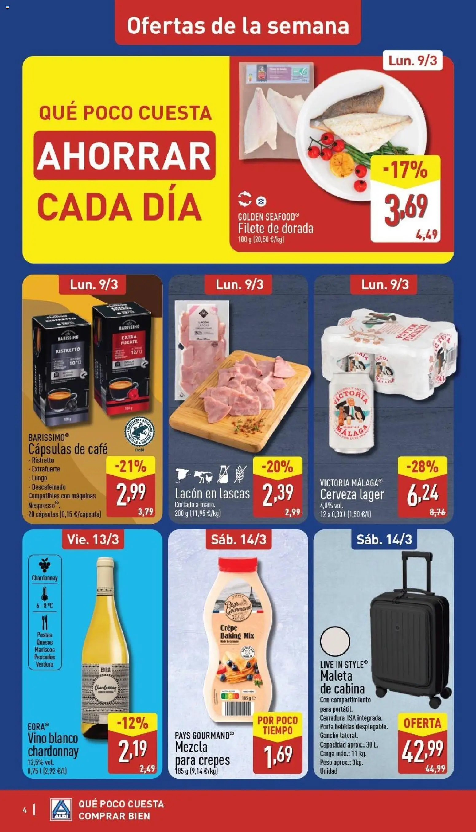 Aldi folleto Canarias │ válido desde el 09.03.2026 | Página: 4 | Productos: Vino, Cerveza, Maleta, Filete