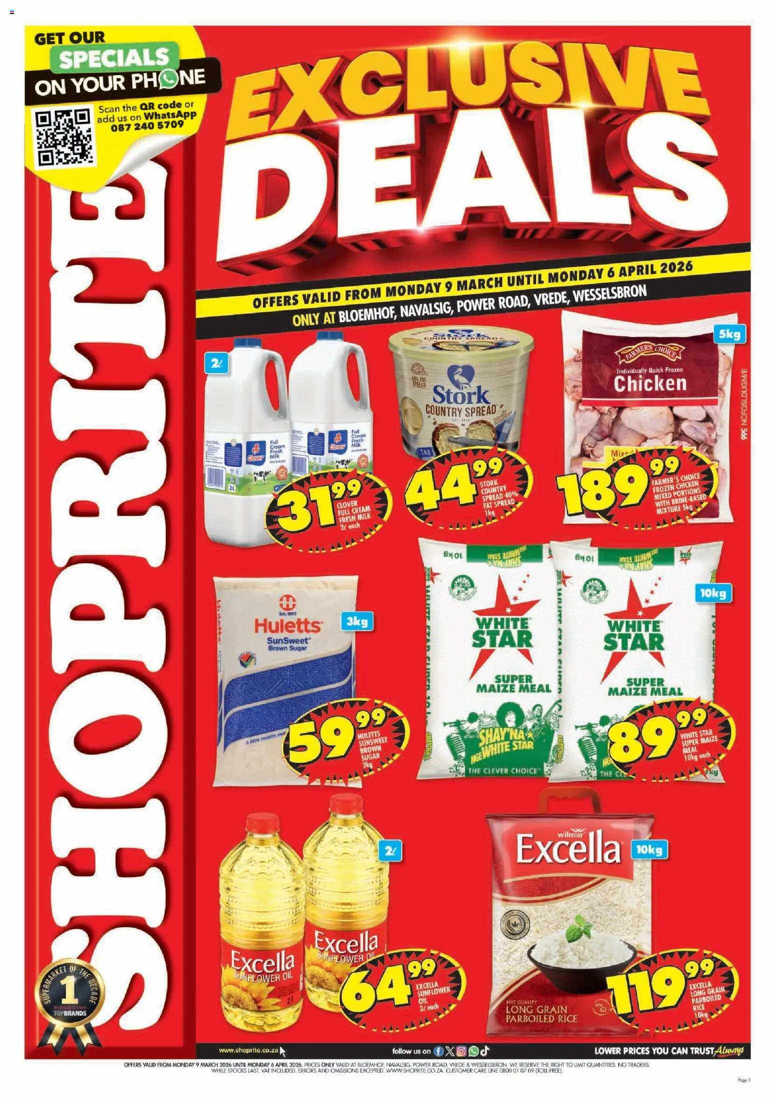 New Shoprite catalogue – valid from 09.03.2026 | Page: 1 | Products: Milk, Oil, Rice, Cream