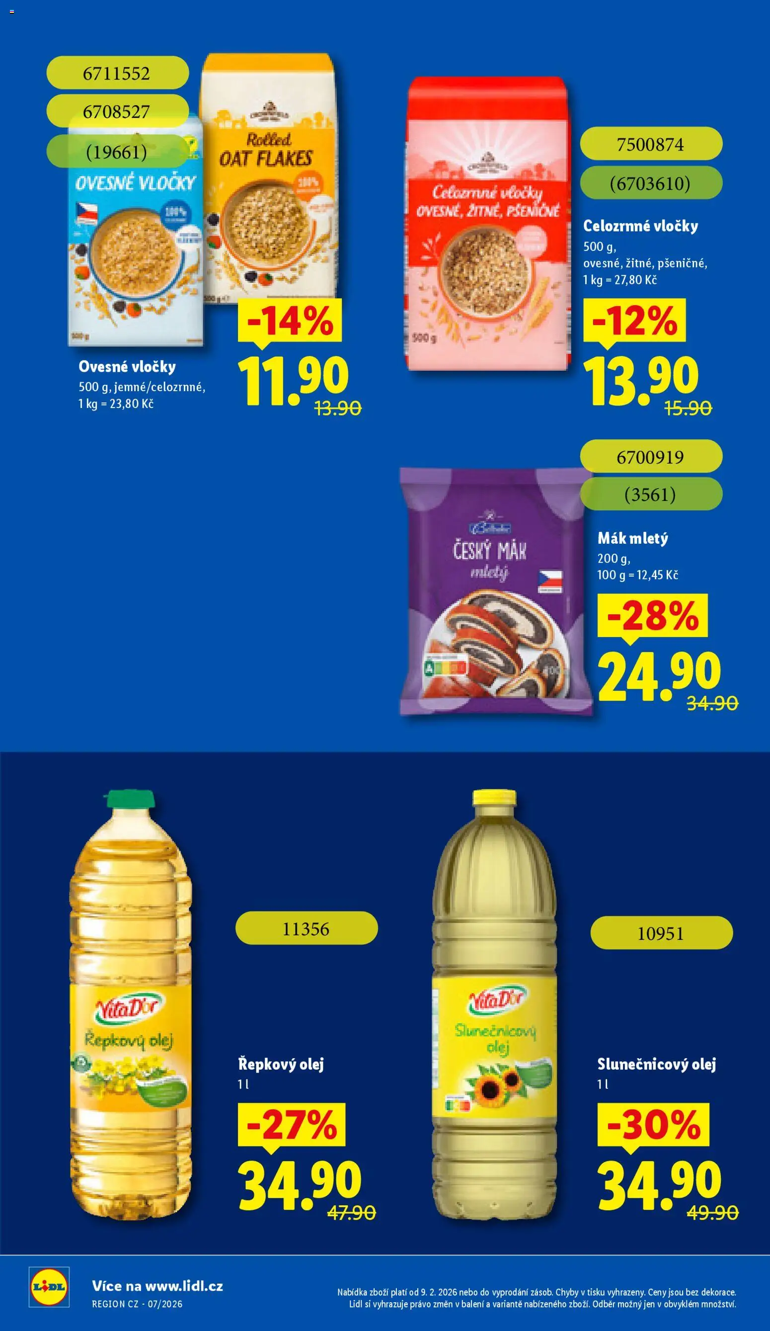 Lidl leták - Trvale snížené ceny od 11.02.2026 | Strana: 10 | Produkty: Olej, Vločky, Řepkový olej, Slunečnicový olej