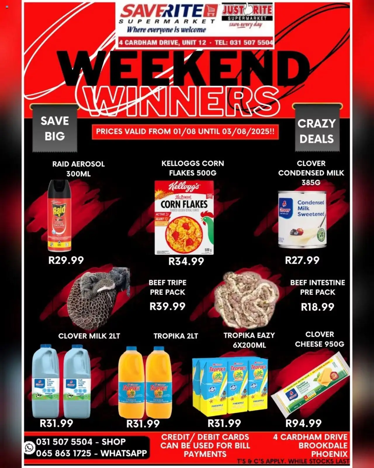 Saverite Weekend Winners  │ valid from 01.08.2025 | Page: 2 | Products: Corn, Cámara televigilancia, Milk, Beef