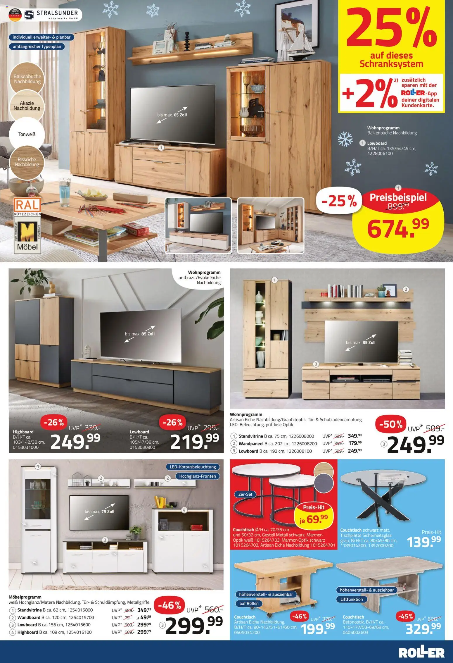 Roller Prospekt 	 – gültig ab 25.01.2026 | Seite: 7 | Produkte: HIghboard, Wandboard, Couchtisch, Tür