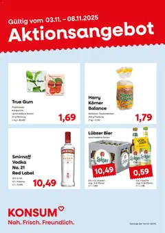 KONSUM Leipzig Prospekt ab 03.11.2025 gültig | Seite: 4 | Produkte: Zucker, Smirnoff, Vodka, Lubzer