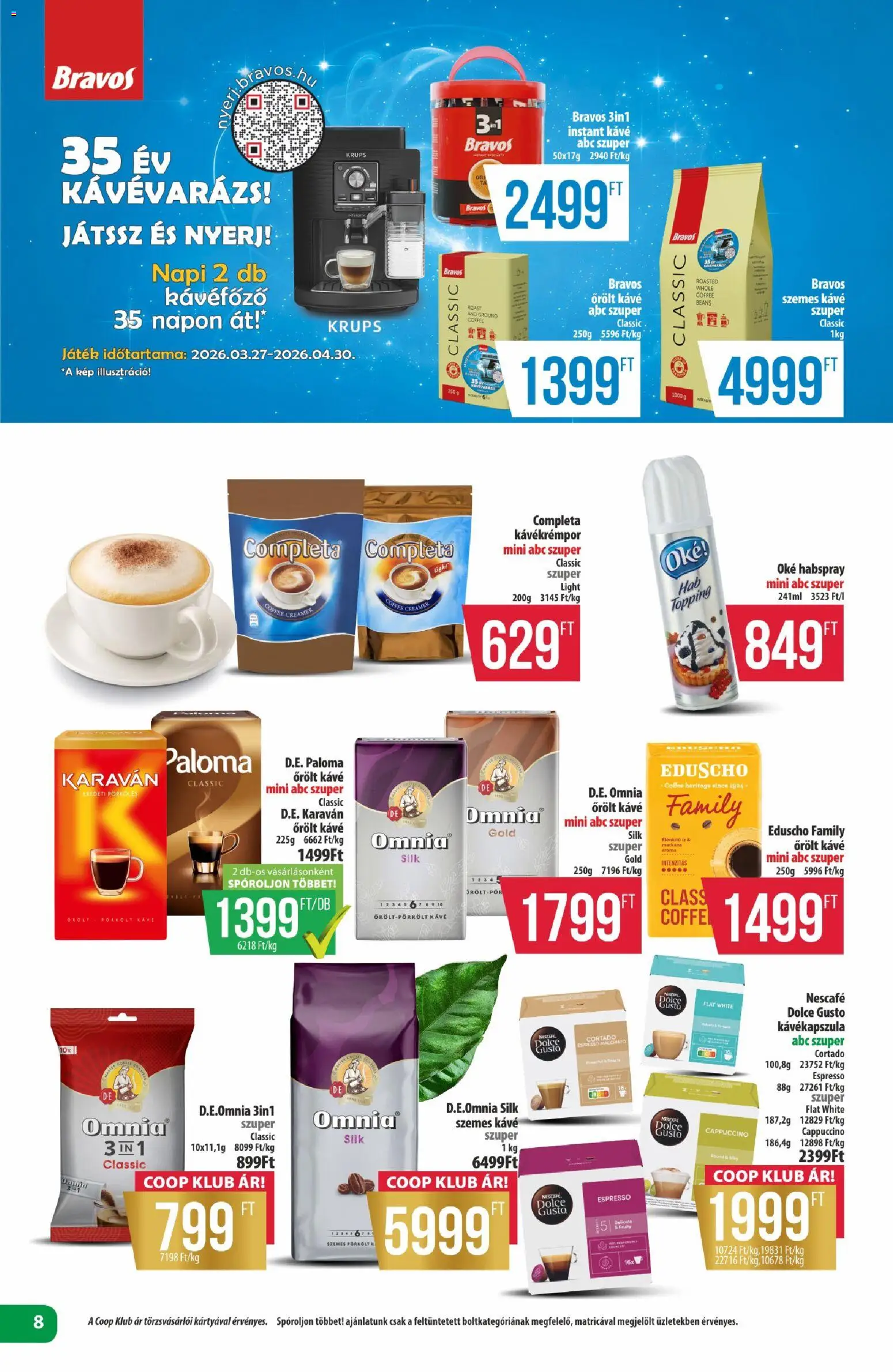 COOP akciós ujság - amely érvényes a következő dátumtól: 16.04.2026 | Oldal: 8 | Termékek: Kávékapszula, Játék, Szemes kávé, Őrölt kávé