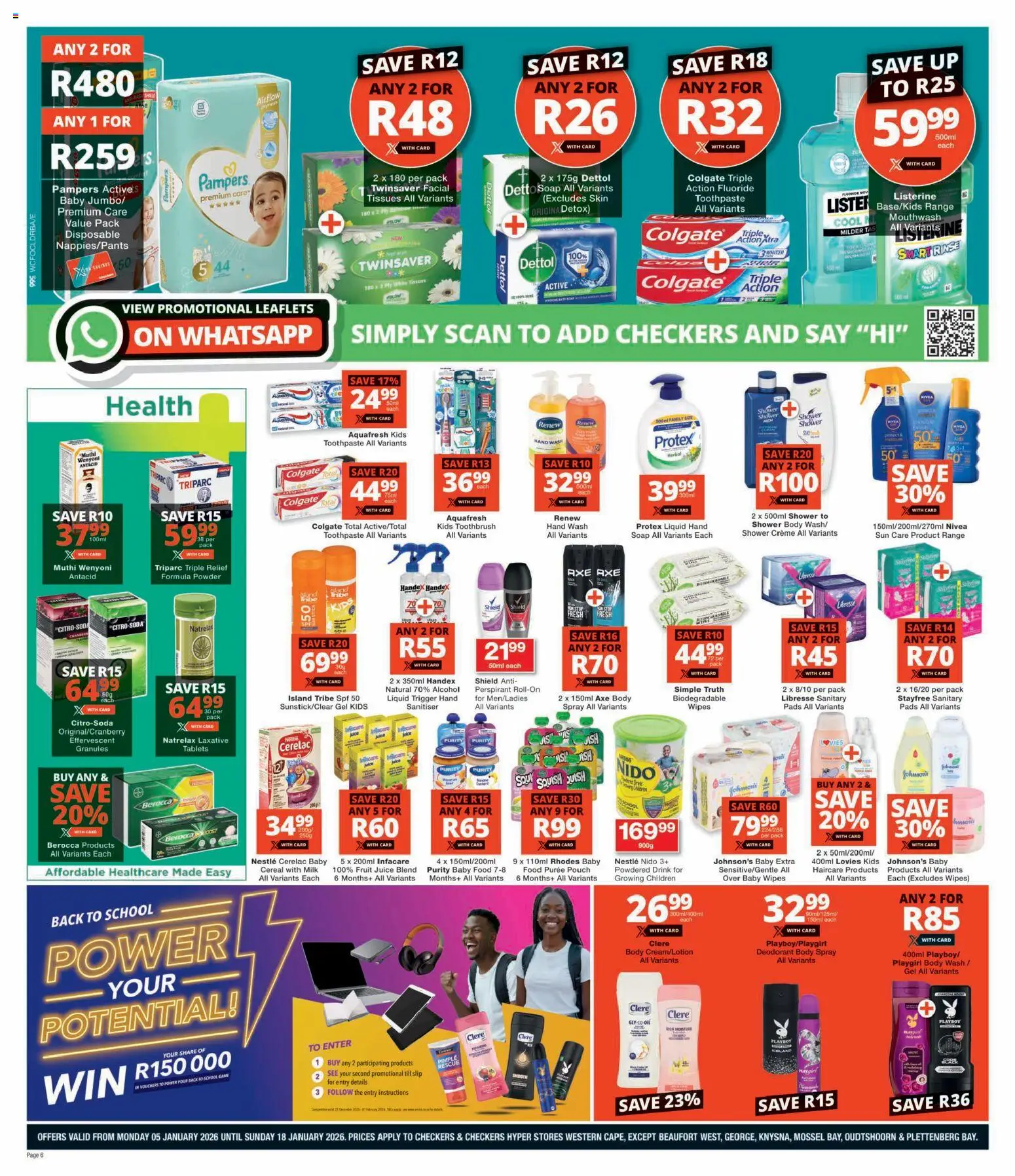 New Checkers catalogue – valid from 05.01.2026 | Page: 6 | Products: Body spray, Soap, Toothpaste, Tissues