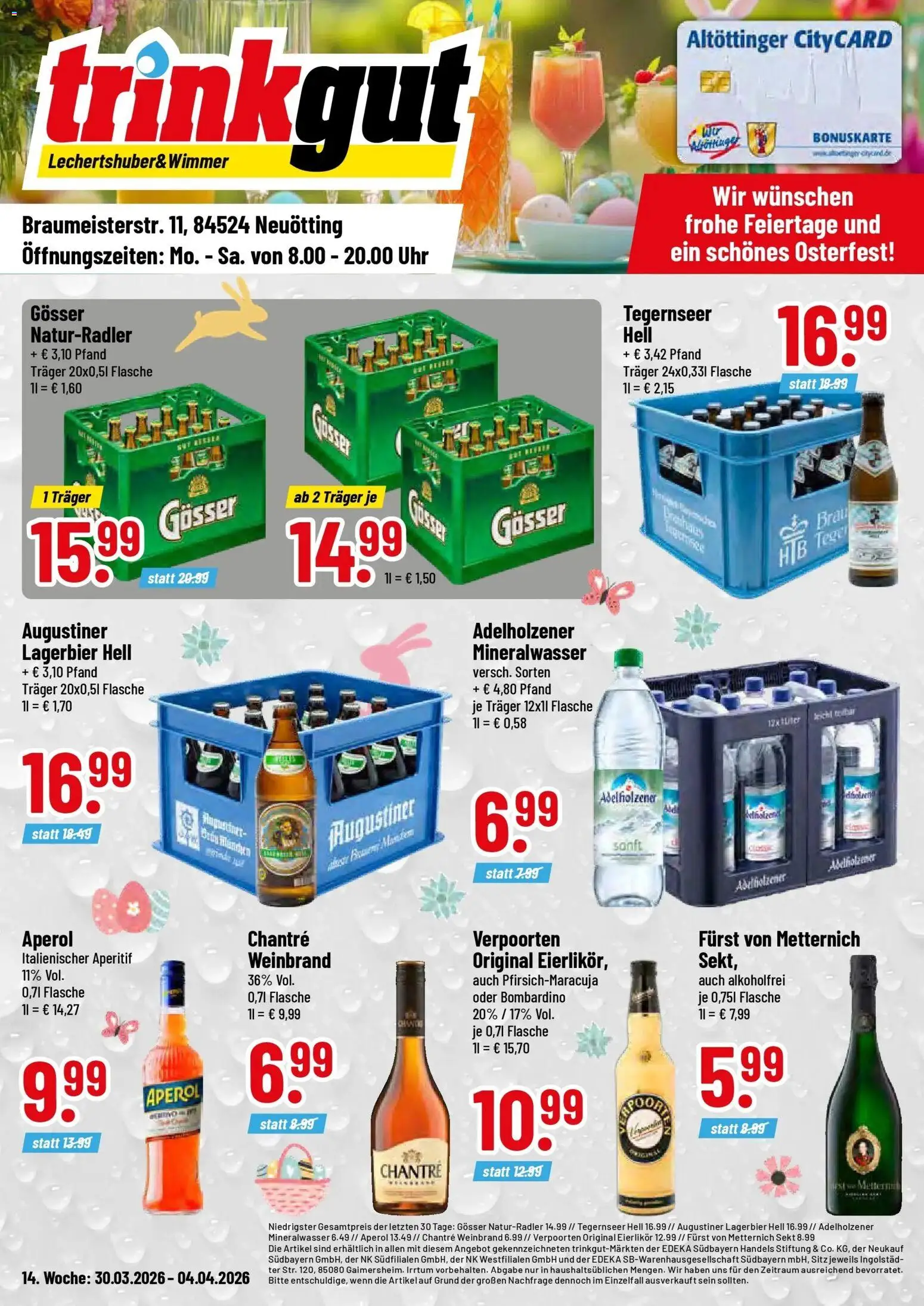 Trinkgut Prospekt Neuötting	 – gültig ab 30.03.2026 | Seite: 1 | Produkte: Sekt, Chantré, Aperol, Uhr