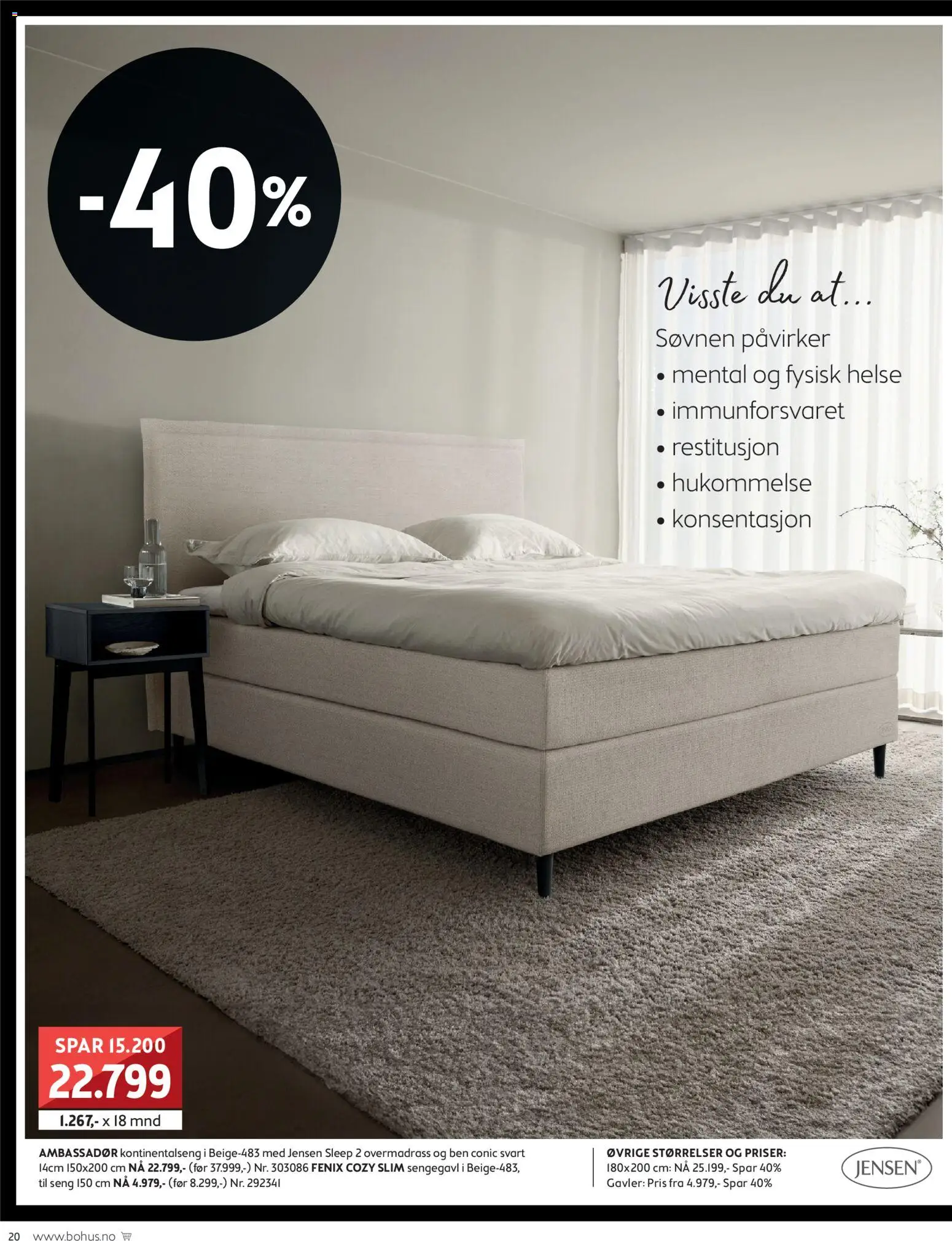 {H1} | Side: 20 | Produkter: Overmadrass, Kontinentalseng, Seng, Sengegavl