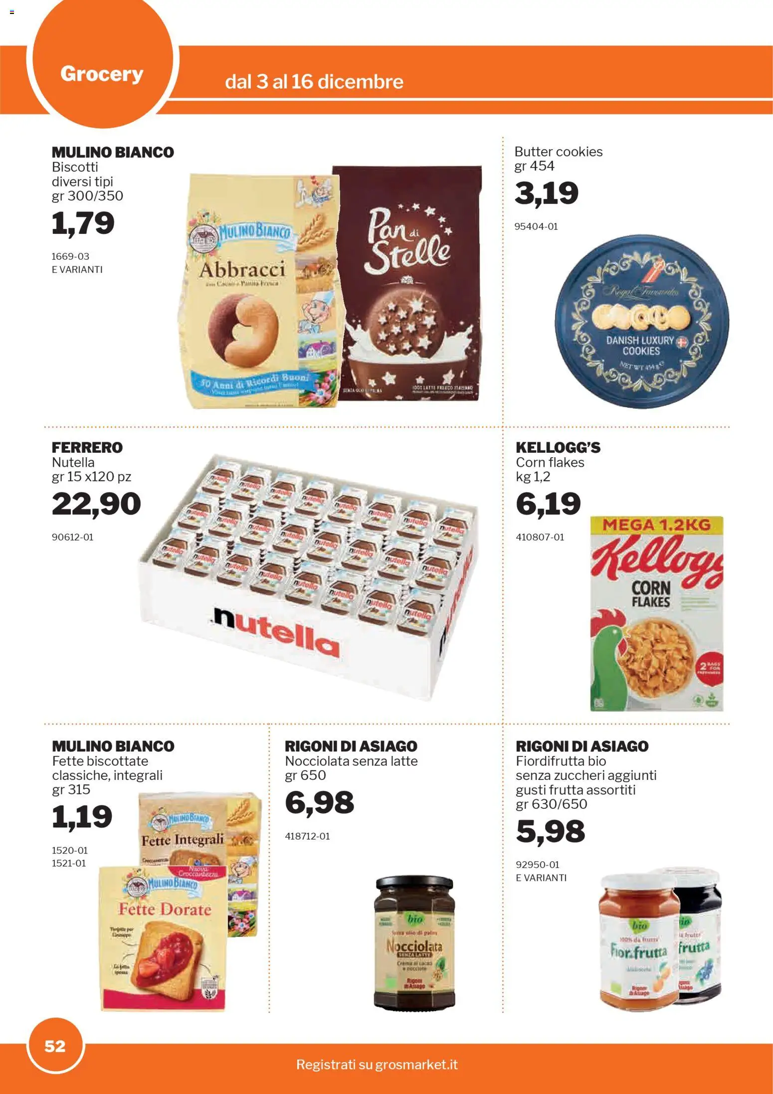 Volantino Sogegross del 03.12.2025 | Pagina: 52 | Prodotti: Biscotti, Frutta, Latte, Nutella