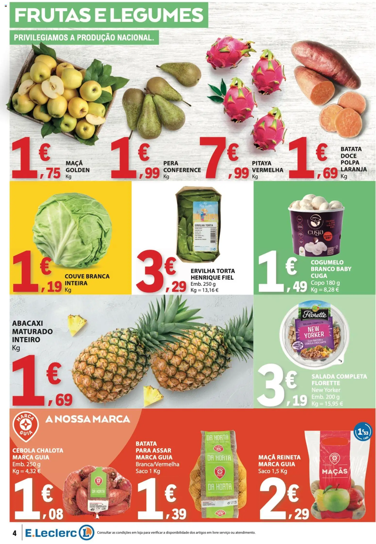 E.Leclerc folheto │ válido de 19.03.2026 | Página: 4 | Produtos: Batata, Abacaxi, Torta, Salada