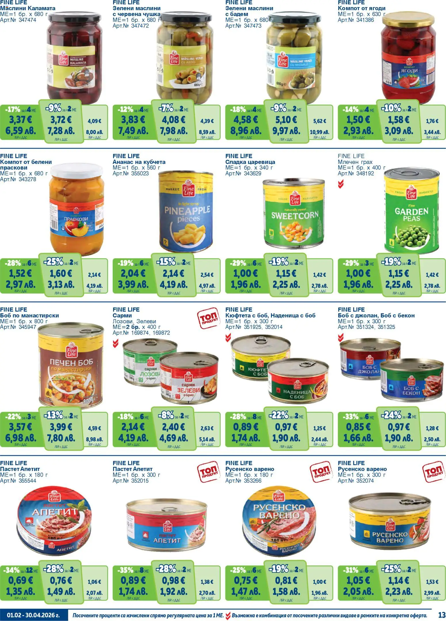 {H1} | Страница: 13 | Продукти: Наденица, Грах, Кюфтета, Боб