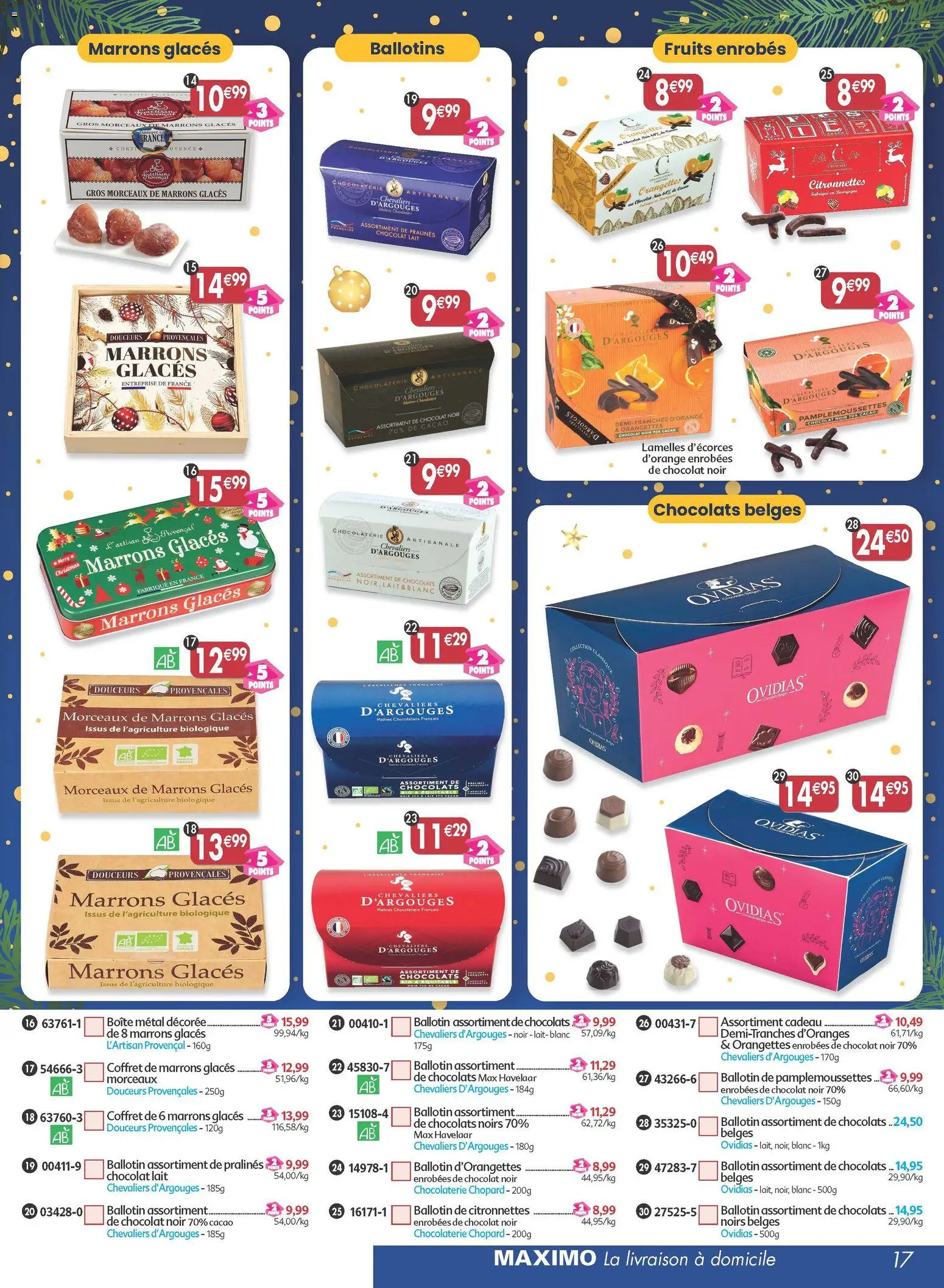 {H1} | Page: 17 | Produits: Glaces, Chocolats belges, Lait, Marrons glacés