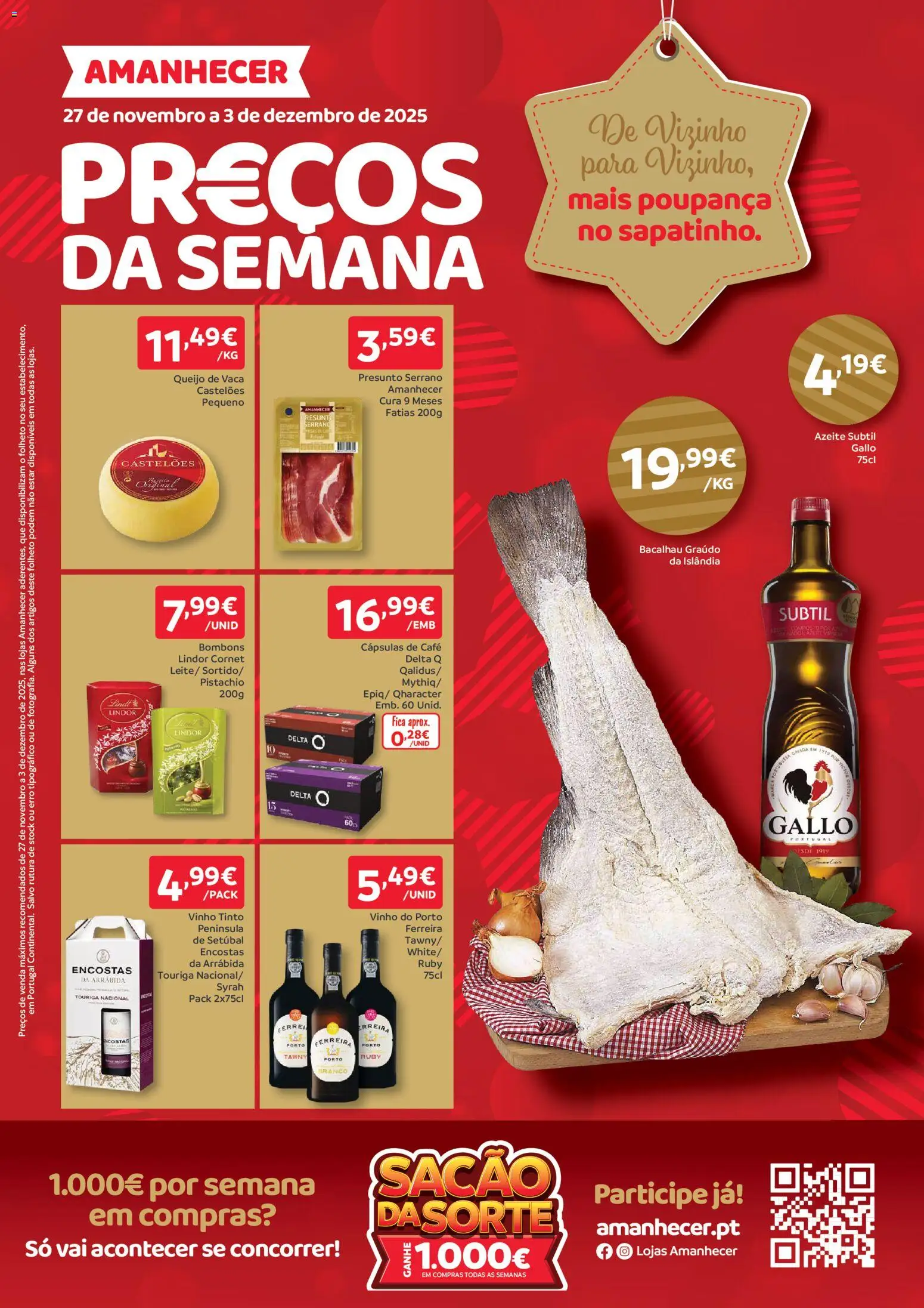 Amanhecer folheto │ válido de 27.11.2025 | Página: 1 | Produtos: Azeite, Delta q, Queijo, Presunto