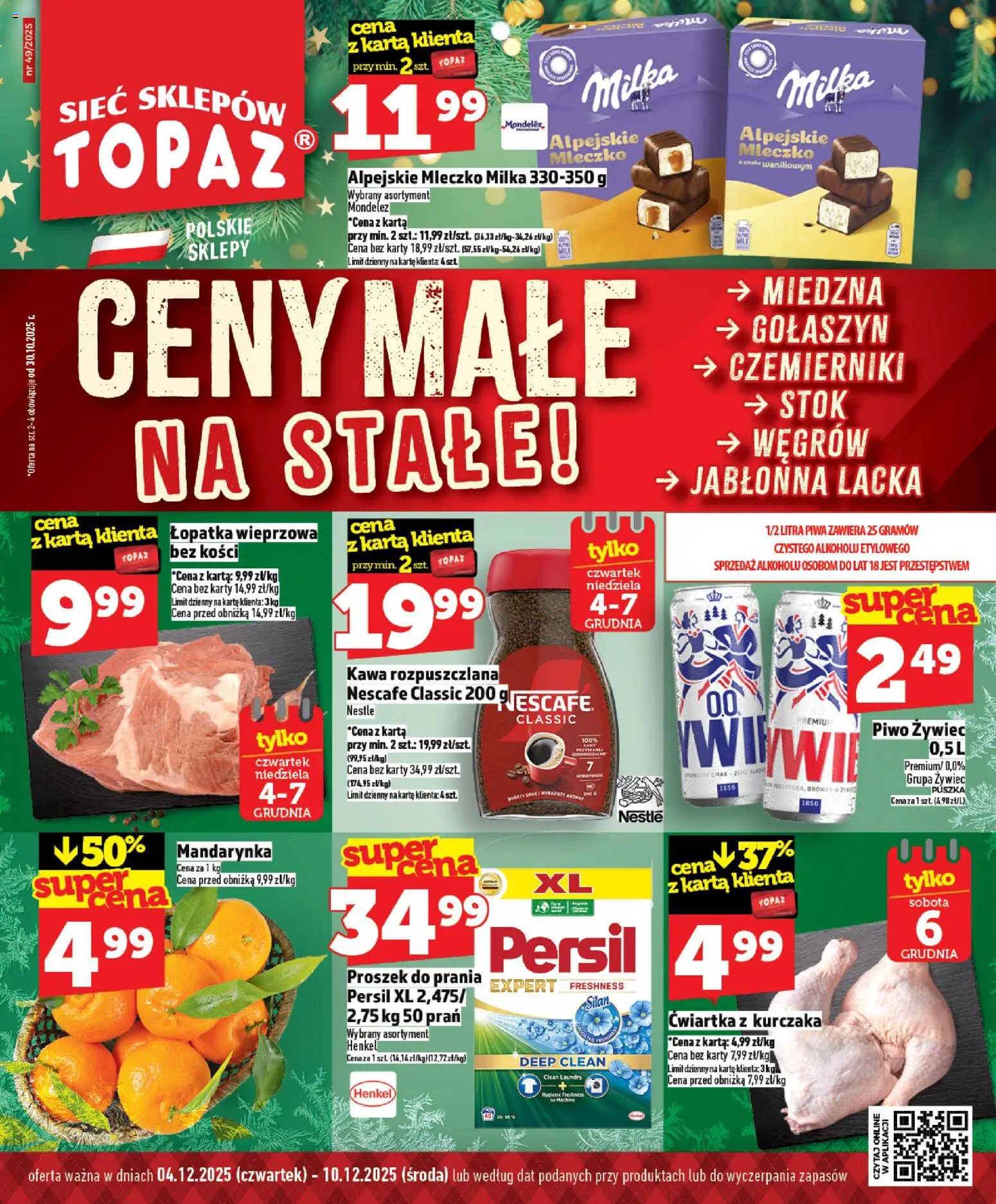 Topaz Gazetka - Ceny małe na stałe od 04.12.2025 | Strona: 1 | Produkty: Persil, Milka, Łopatka wieprzowa, Kawa