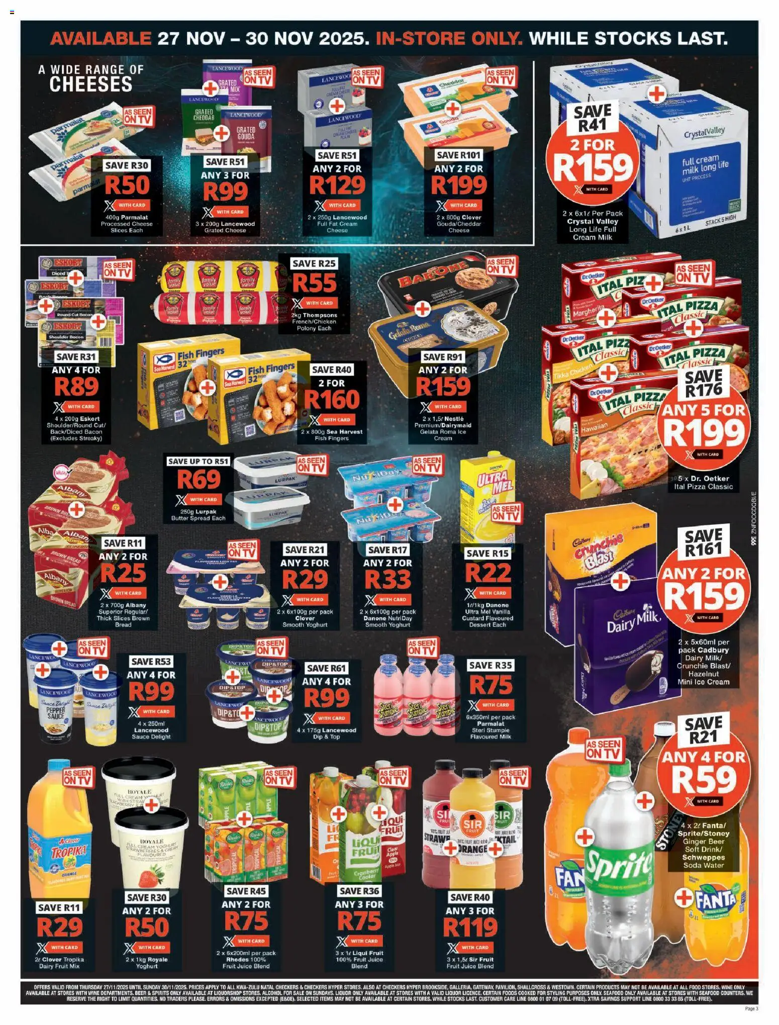 New Checkers catalogue – valid from 27.11.2025 | Page: 3 | Products: Milk, Cheese, Polony, Fanta
