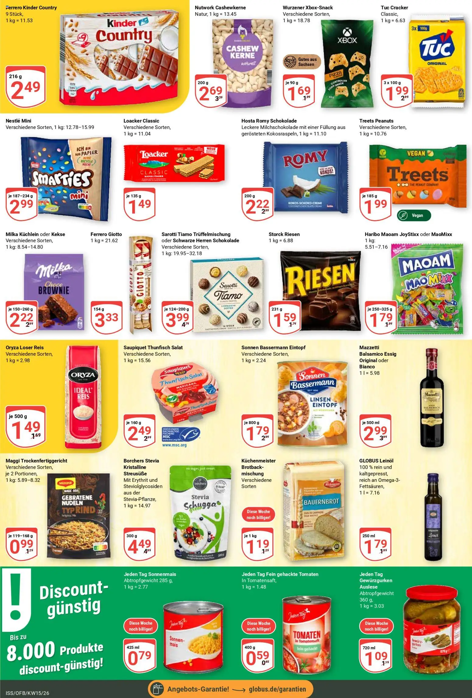 Globus Prospekt 	 – gültig ab 07.04.2026 | Seite: 15 | Produkte: Haribo, Tomaten, Reis, Kinder country