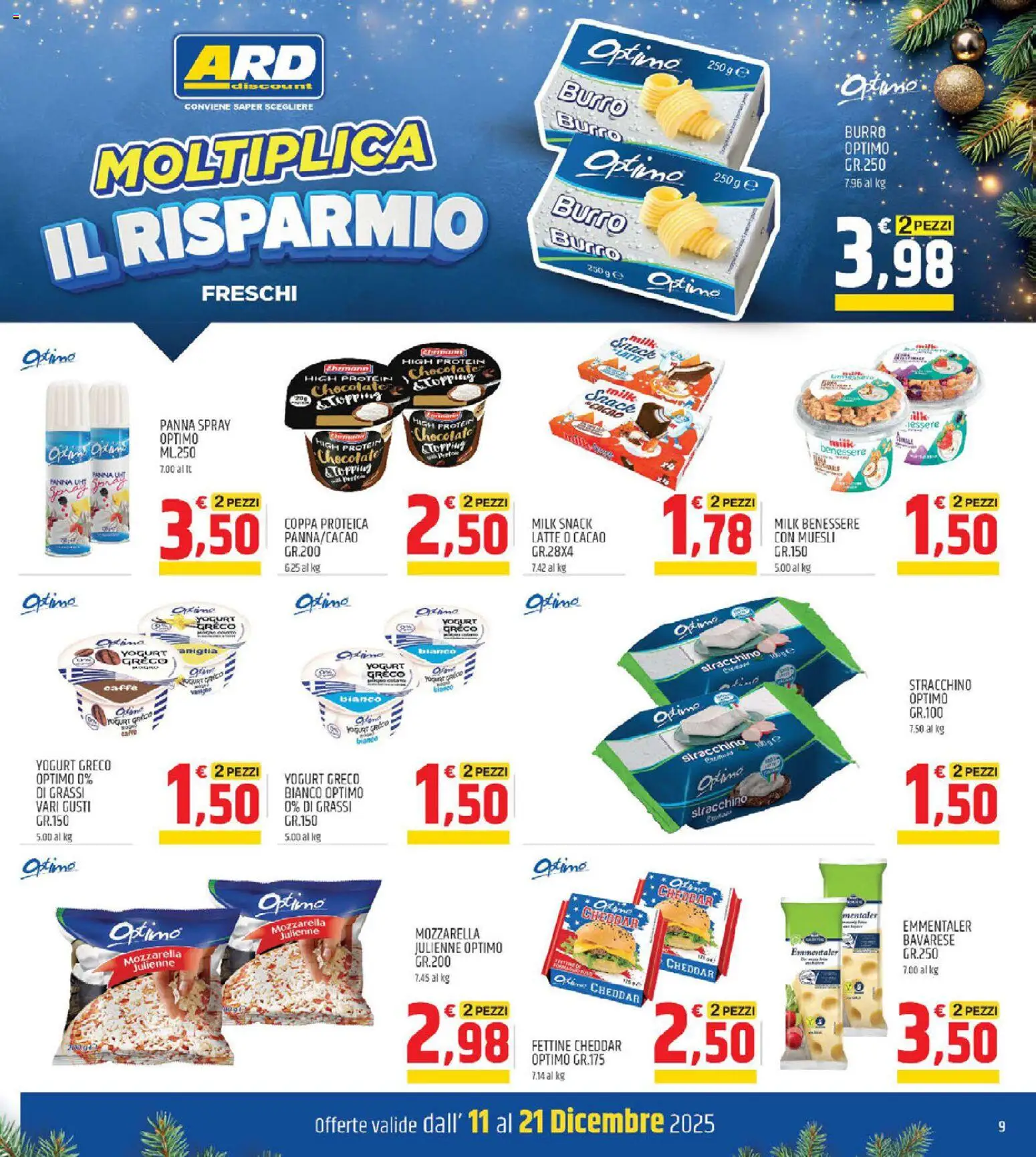 Volantino ARD Discount del 11.12.2025 | Pagina: 9 | Prodotti: Yogurt greco, Yogurt, Mozzarella, Burro