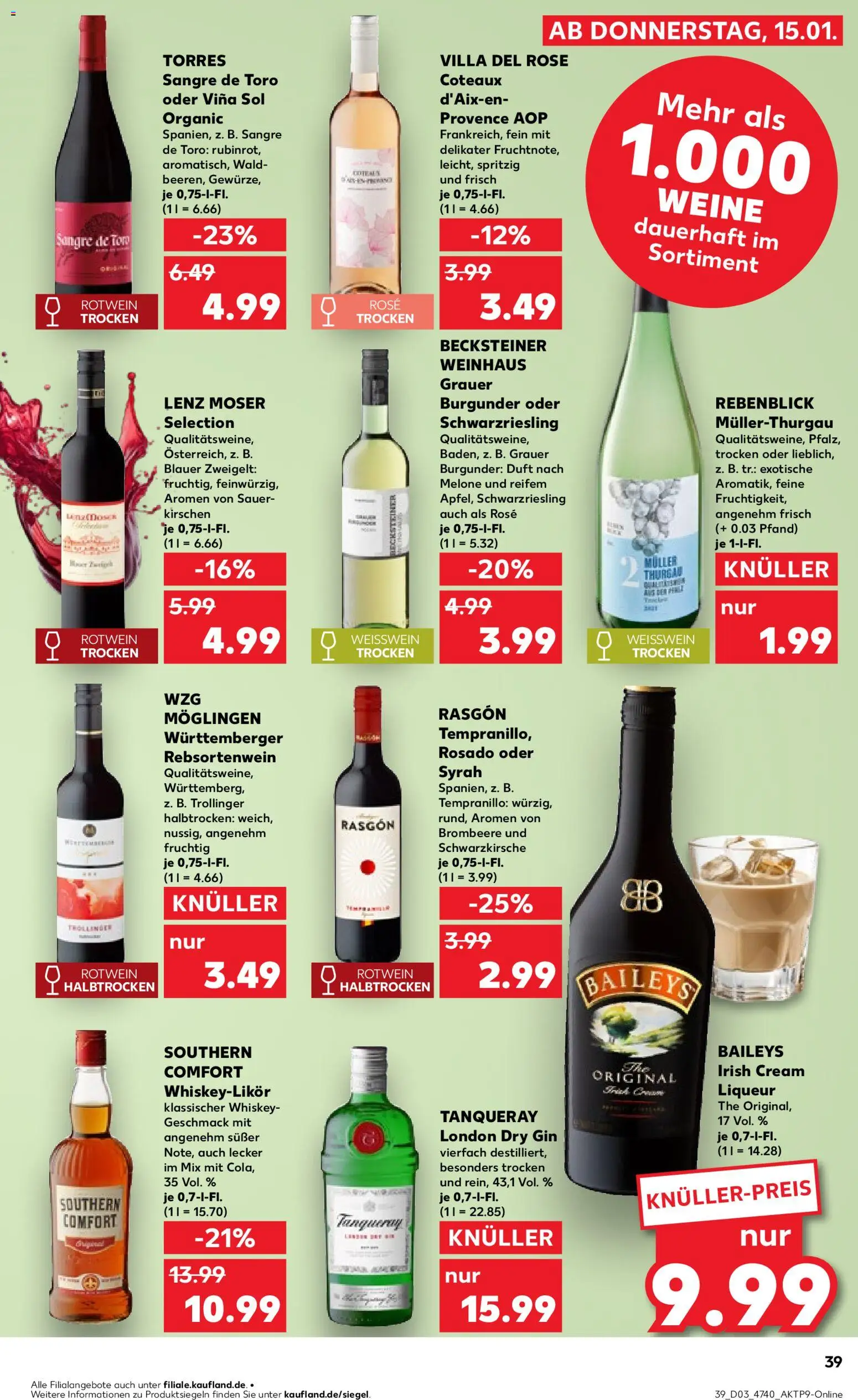 Kaufland prospekt Hannover	 – gültig ab 18.01.2026 | Seite: 39 | Produkte: Rotwein, Kirschen, Southern comfort, Whiskey