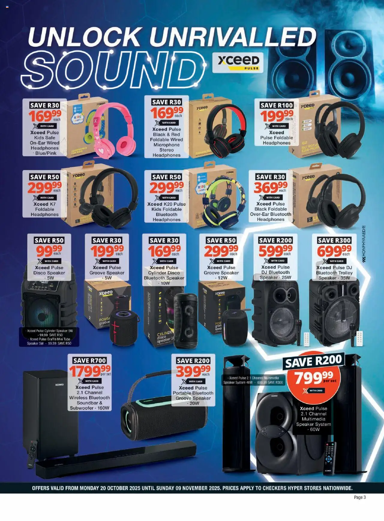 New Checkers catalogue – valid from 20.10.2025 | Page: 3 | Products: Headphones, Microphone, Soundbar, Subwoofer