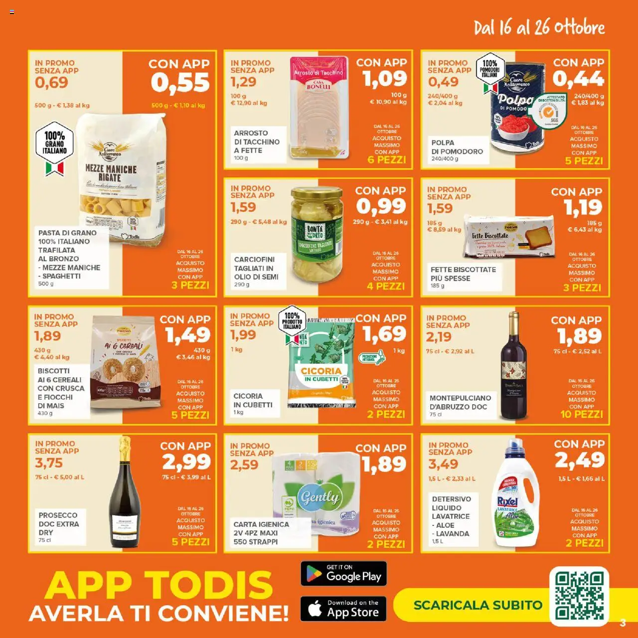 Volantino Todis del 16.10.2025 | Pagina: 3 | Prodotti: Arrosto, Cereali, Pasta, Lavanda