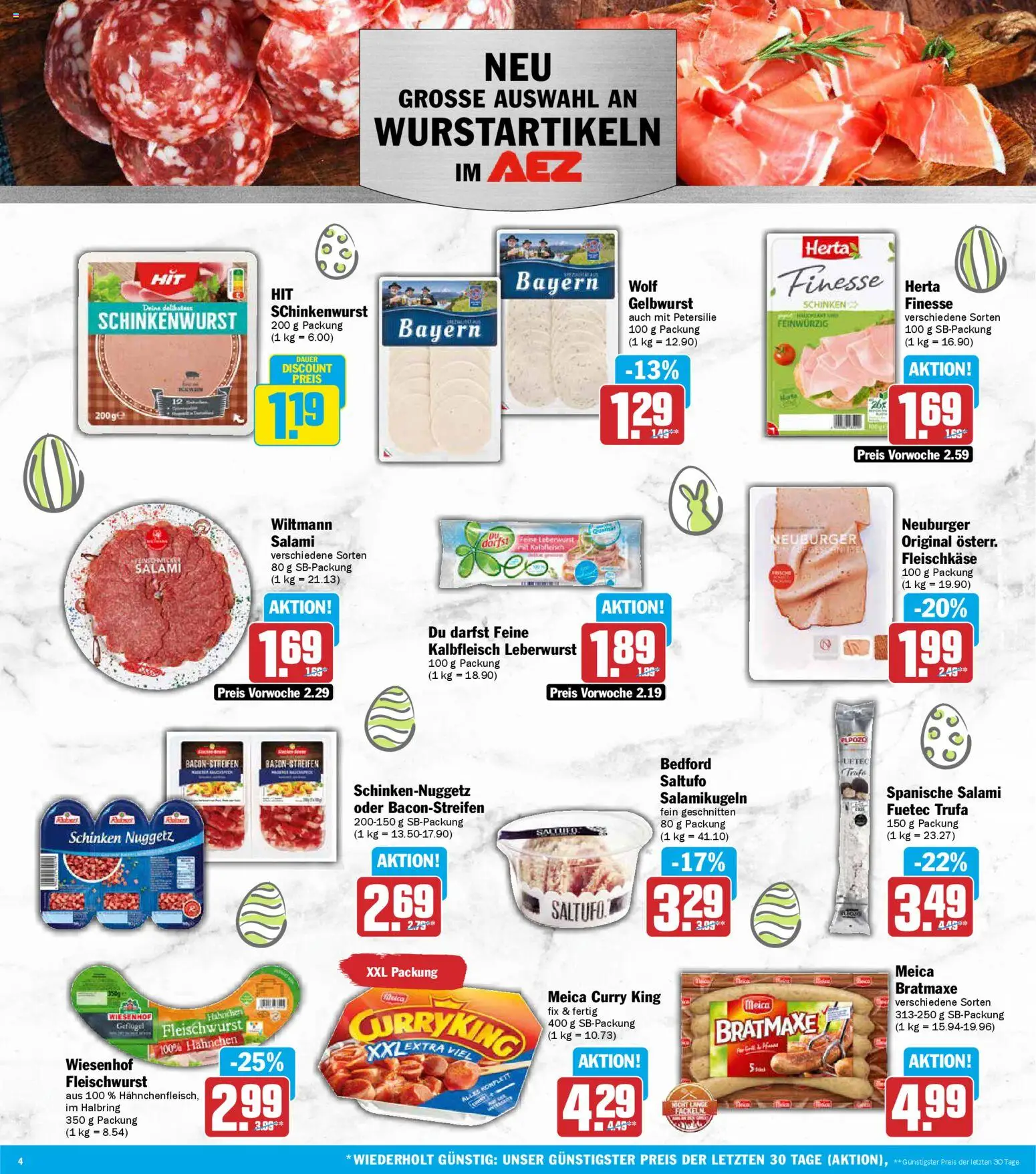 AEZ Prospekt 	 – gültig ab 23.03.2026 | Seite: 4 | Produkte: Hahnchen, Petersilie, Salami, Schinken