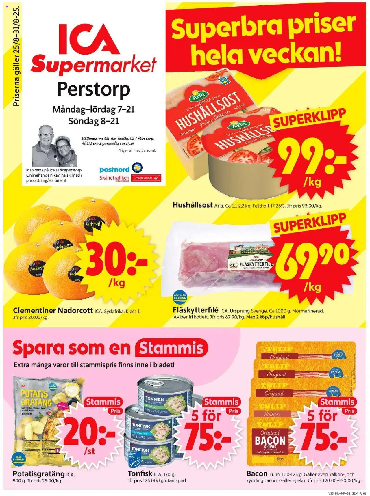 ICA Supermarket reklamblad aktuell från 25.08.2025 | Sida: 1 | Produkter: Fläskytterfilé, Kalkon, Potatis, Tonfisk