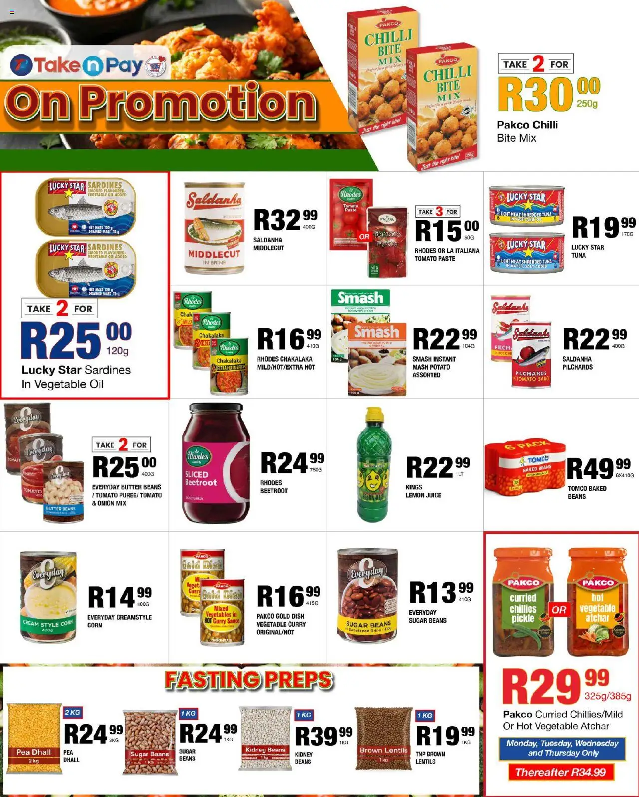 New Take n Pay catalogue – valid from 08.09.2025 | Page: 4 | Products: Beans, Oil, Atchar, Sugar