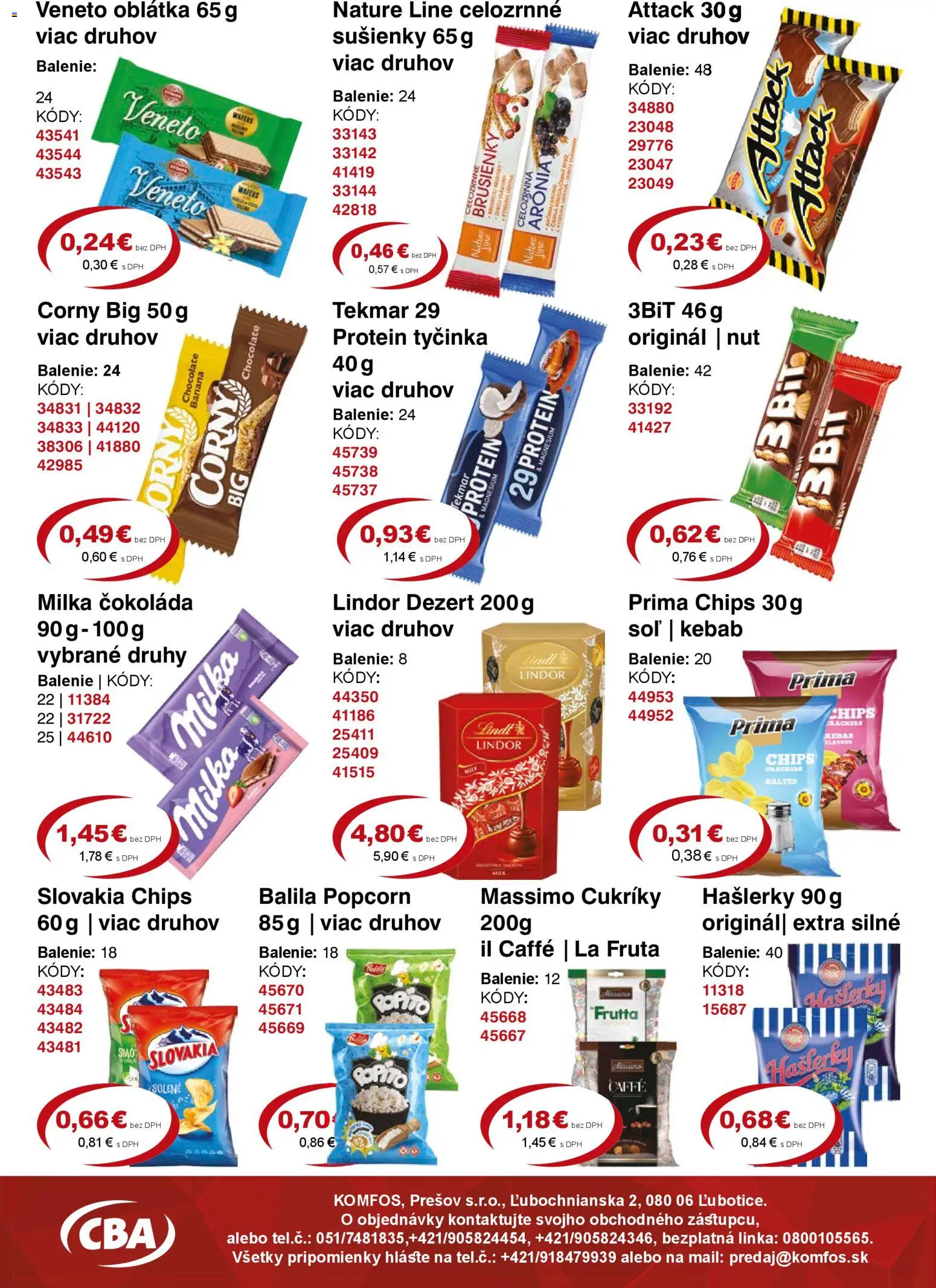 Nové CBA Komfos akcie – leták je platný od 20.02.2026 | Strana: 8 | Produkty: Lindor, Protein, Čokoláda, Milka
