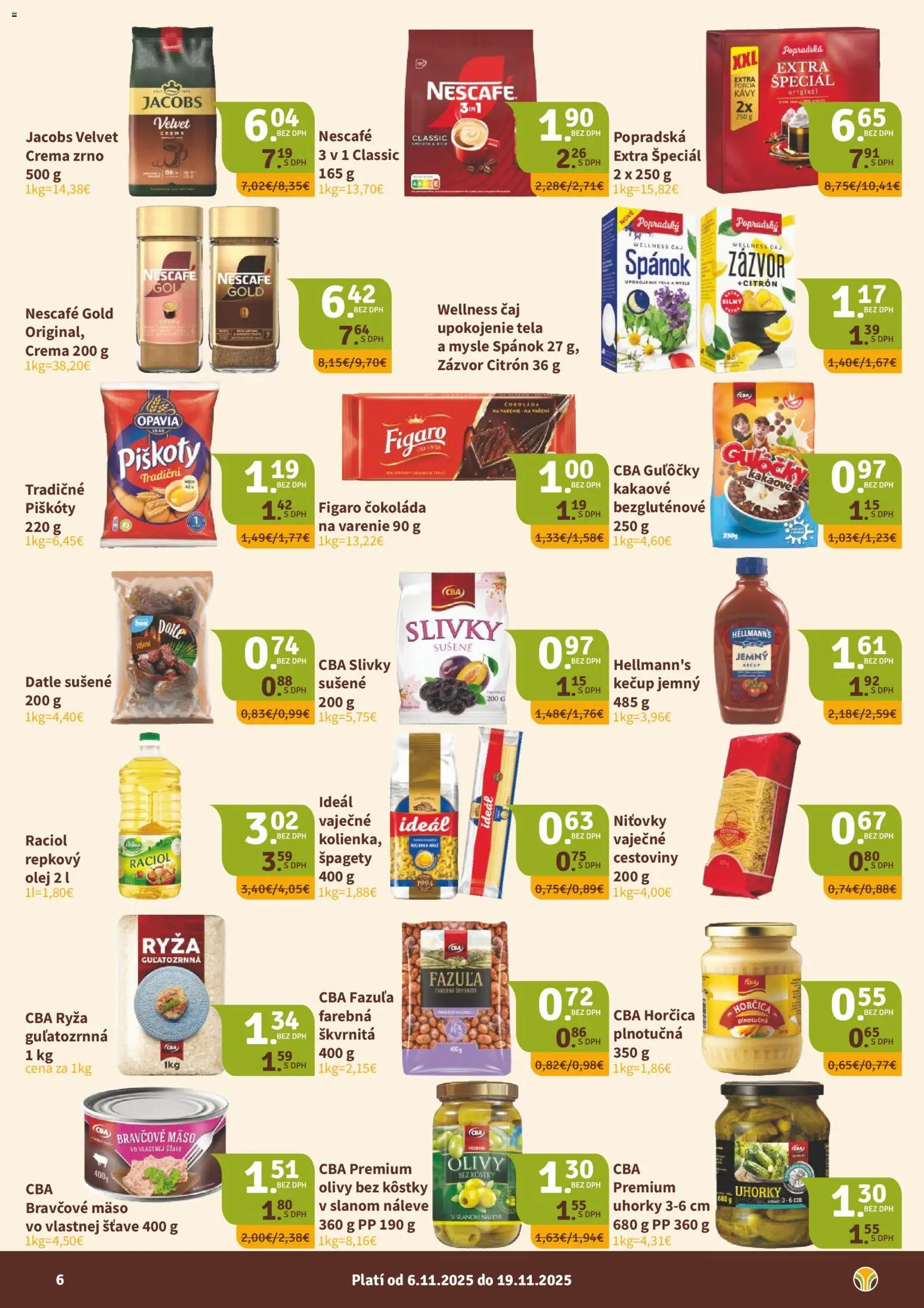 Nové Nitrazdroj akcie – leták je platný od 06.11.2025 | Strana: 6 | Produkty: Zázvor, Ryža, Nescafé Classic, Slivky