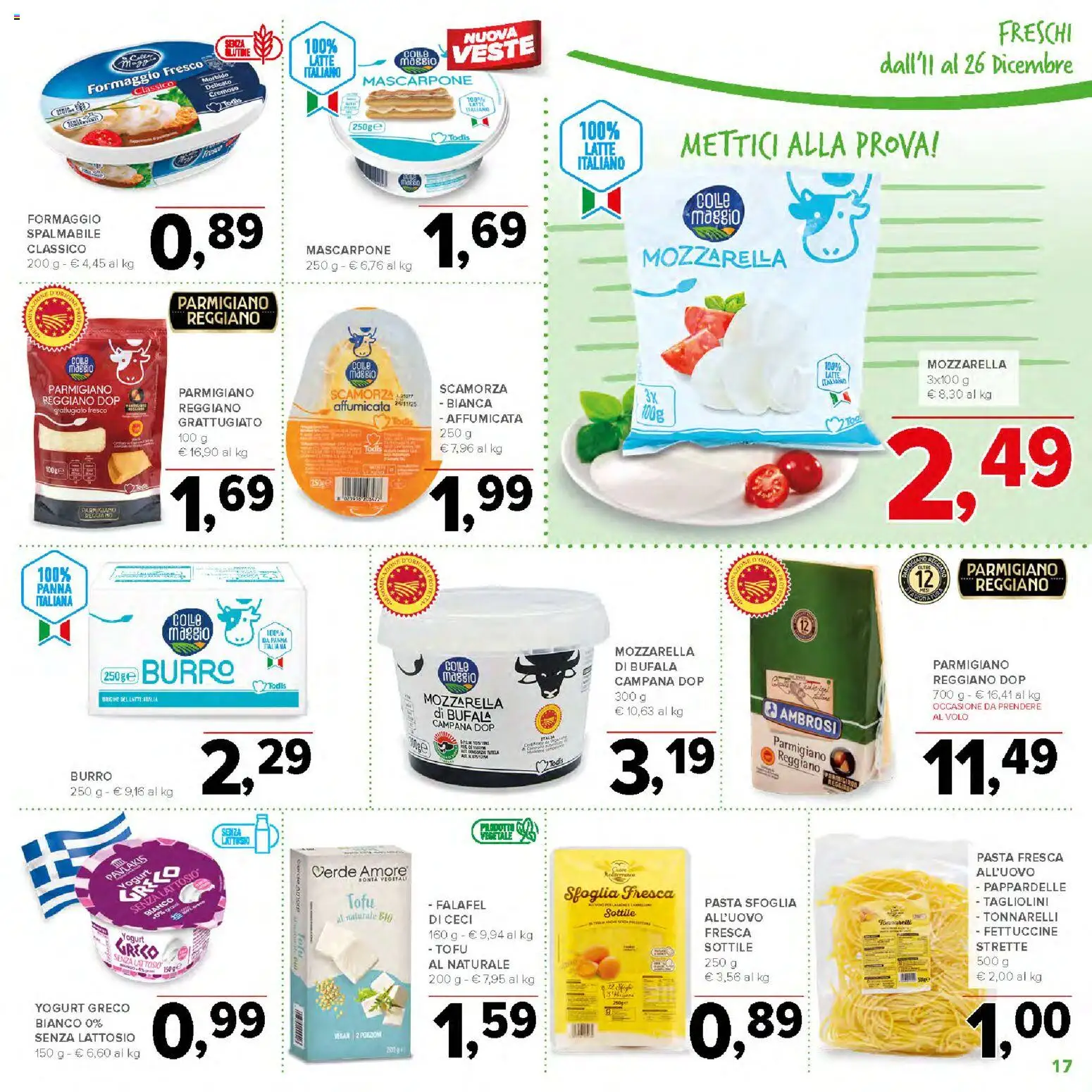 Volantino Todis del 11.12.2025 | Pagina: 17 | Prodotti: Ceci, Mozzarella, Formaggio, Burro
