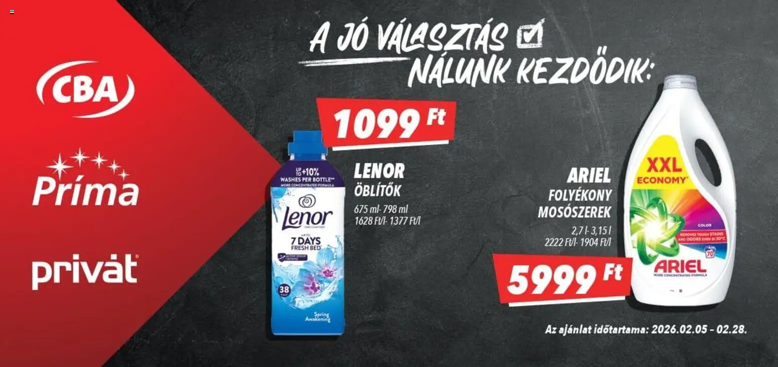 CBA akciós ujság - amely érvényes a következő dátumtól: 05.02.2026 | Oldal: 3 | Termékek: Ariel, Mosószerek