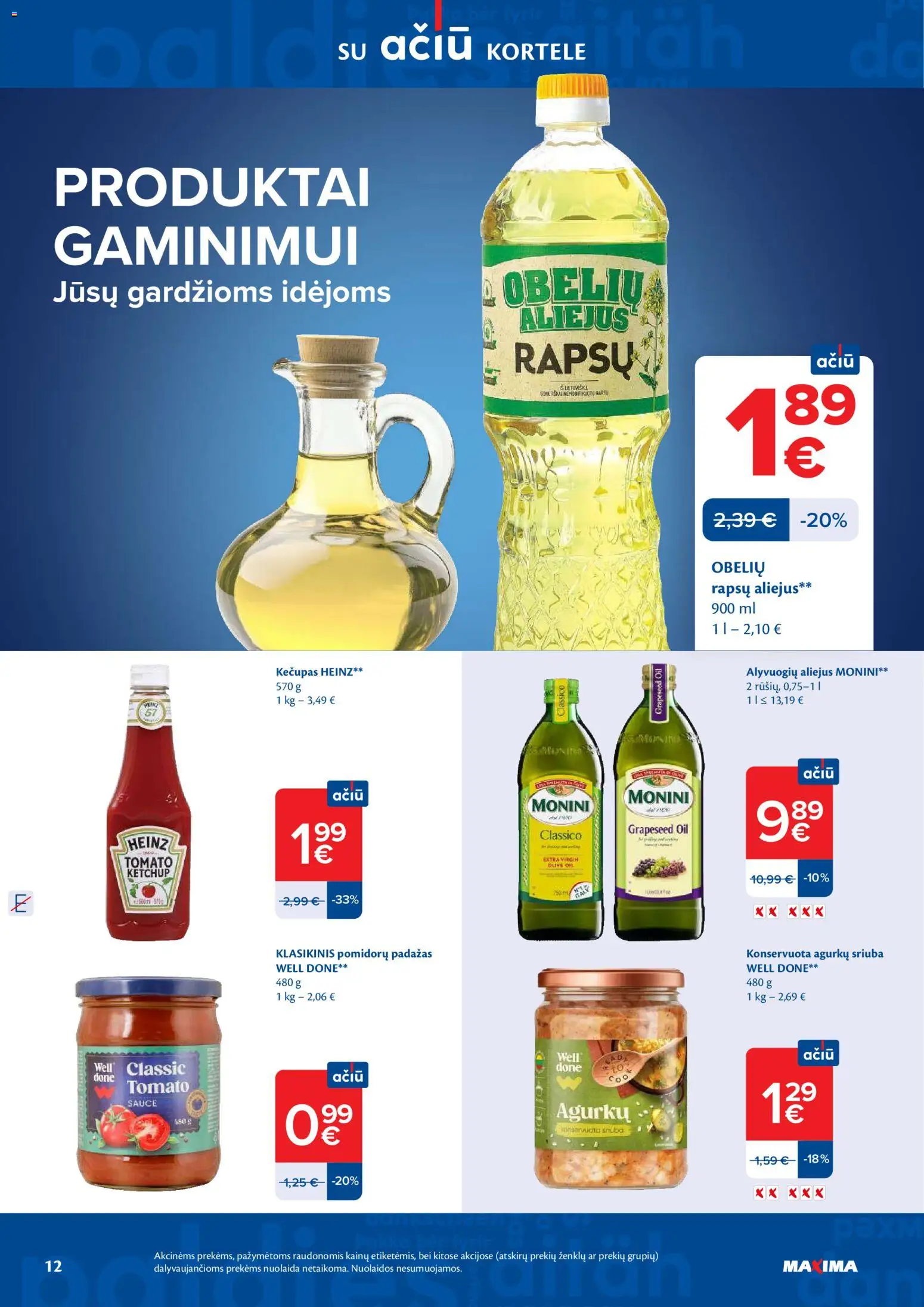 MAXIMA akcijos nuo 14.04.2026 | Puslapis: 12 | Prekių: Pomidorų padažas, Aliejus, Alyvuogių aliejus, Kečupas