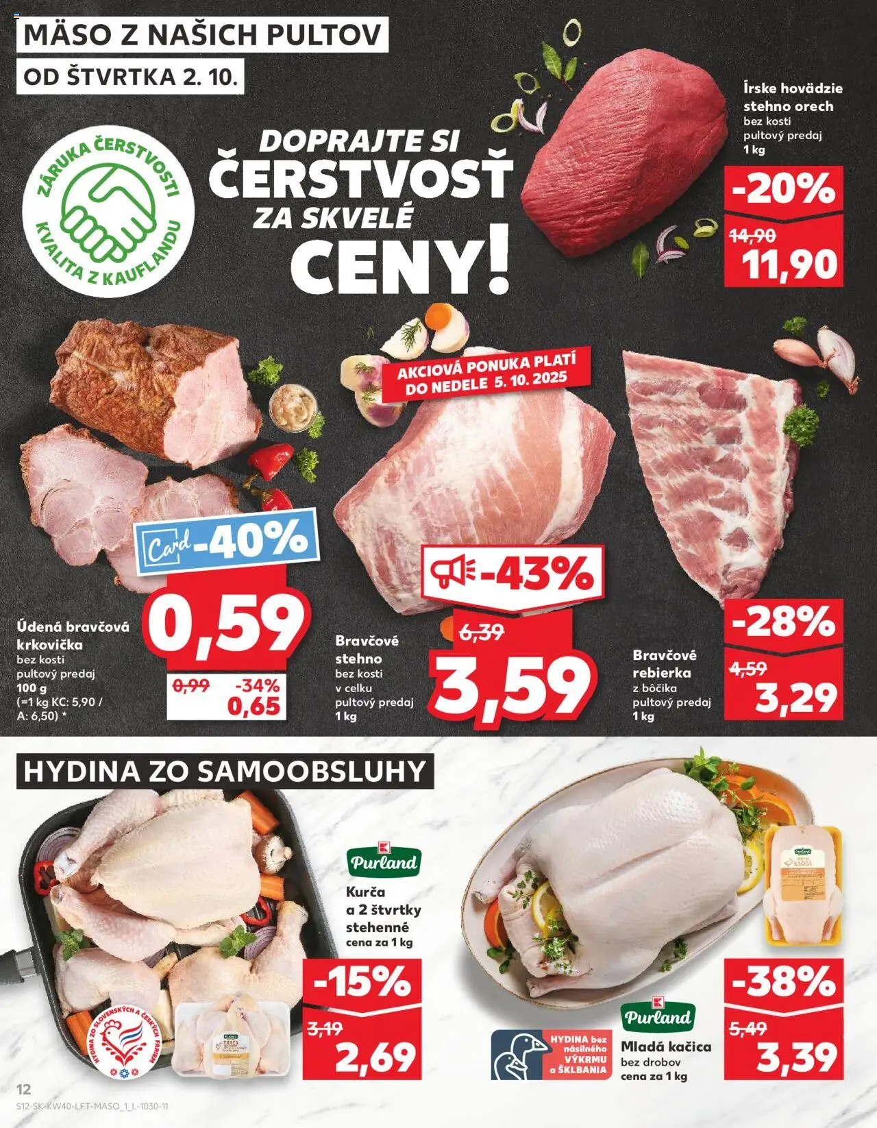 Nové Kaufland akcie – leták je platný od 02.10.2025 | Strana: 12 | Produkty: Bravčová krkovička, Bravčové stehno, Krkovička, Kurča