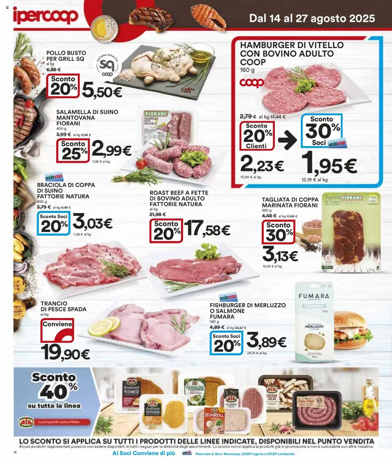 Volantino Ipercoop del 14.08.2025 | Pagina: 16 | Prodotti: Salamella, Pesce, Merluzzo, Pesce spada