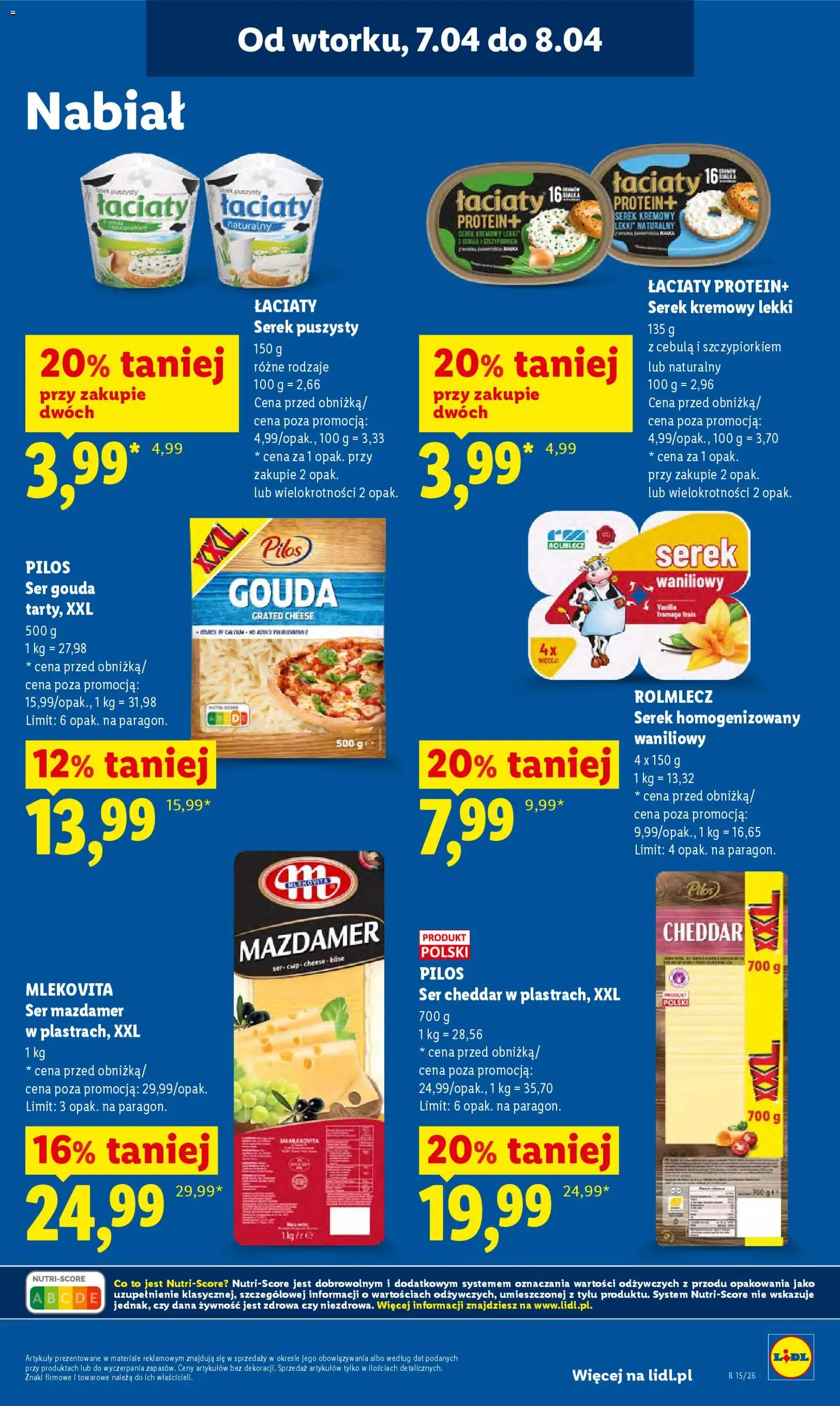 Lidl gazetka od 07.04.2026 | Strona: 21 | Produkty: Serek homogenizowany waniliowy, Serek homogenizowany, Ser, Ser cheddar