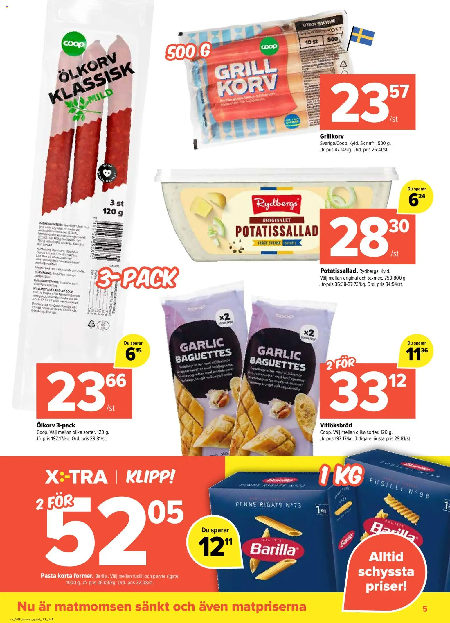 Coop X:-TRA reklamblad aktuell från 27.04.2026 | Sida: 5 | Produkter: Grill, Potatissallad, Grillkorv, Pasta