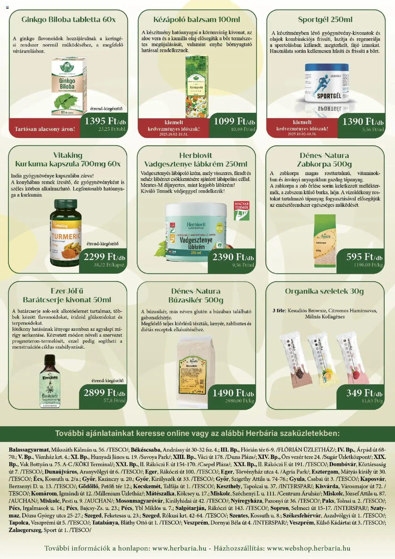Herbária akciós ujság - amely érvényes a következő dátumtól: 02.10.2025 | Oldal: 2 | Termékek: Ginkgo biloba, Zabkorpa, Aloe vera, Olaj