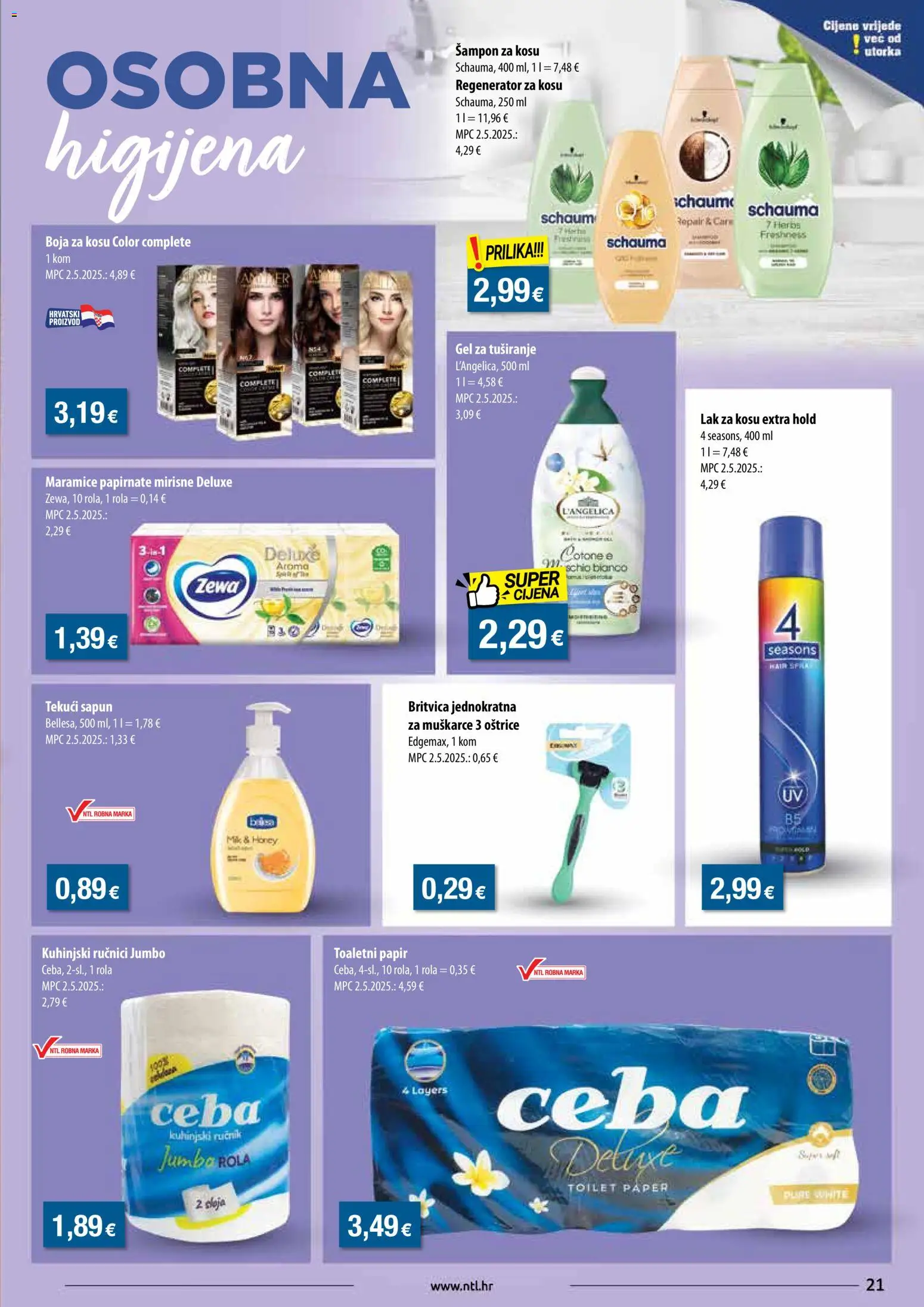 NTL katalog | vrijedi od 22.10.2025 | Stranica: 21 | Proizvodi: Lak za kosu, Toaletni papir, Zewa, L'Angelica